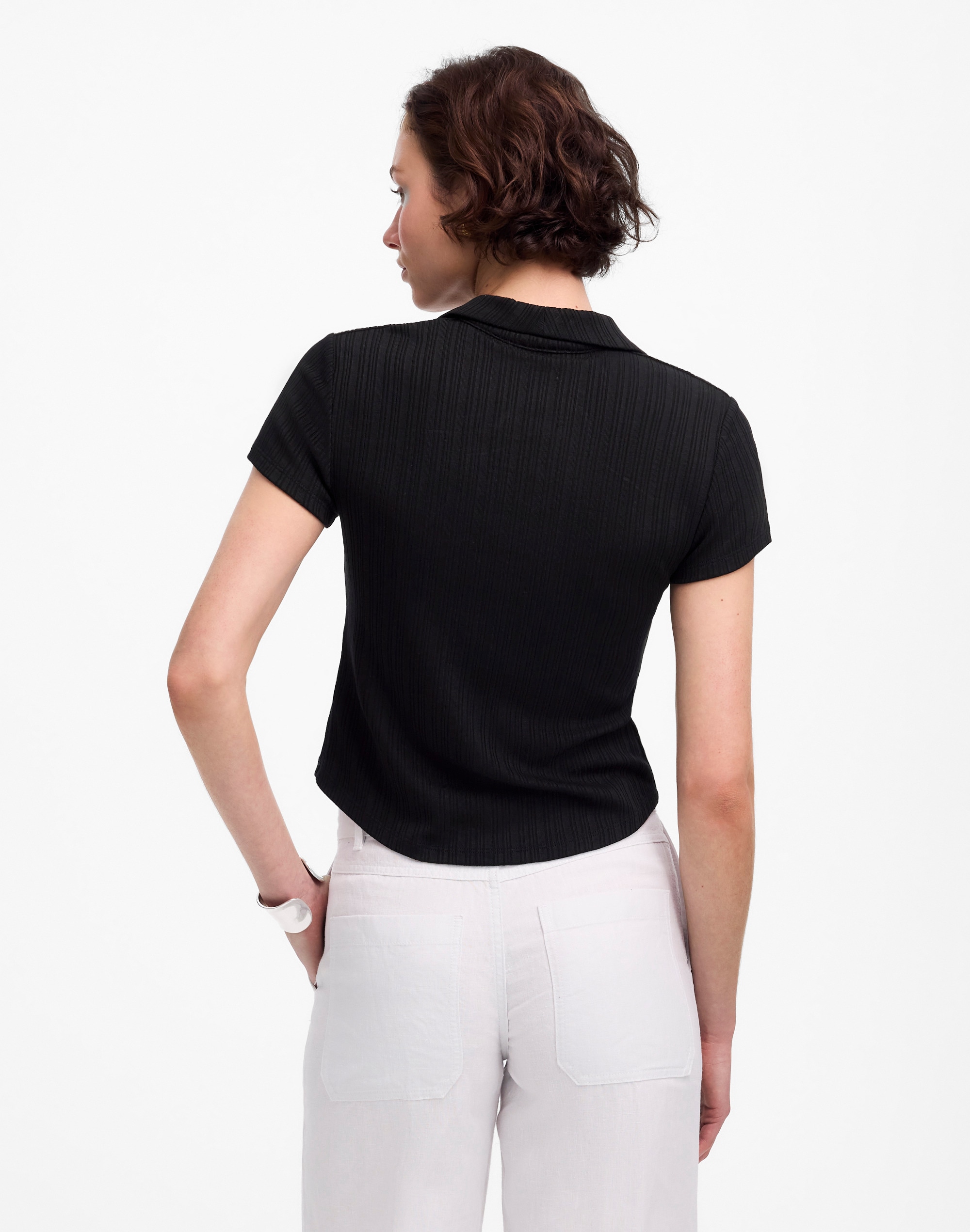 Ribbed V-Neck Polo Tee