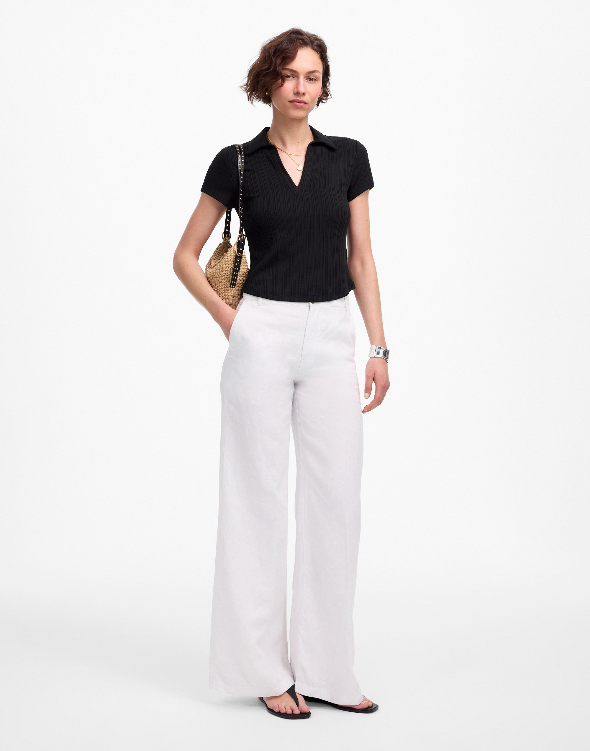 Ribbed V-Neck Polo Tee