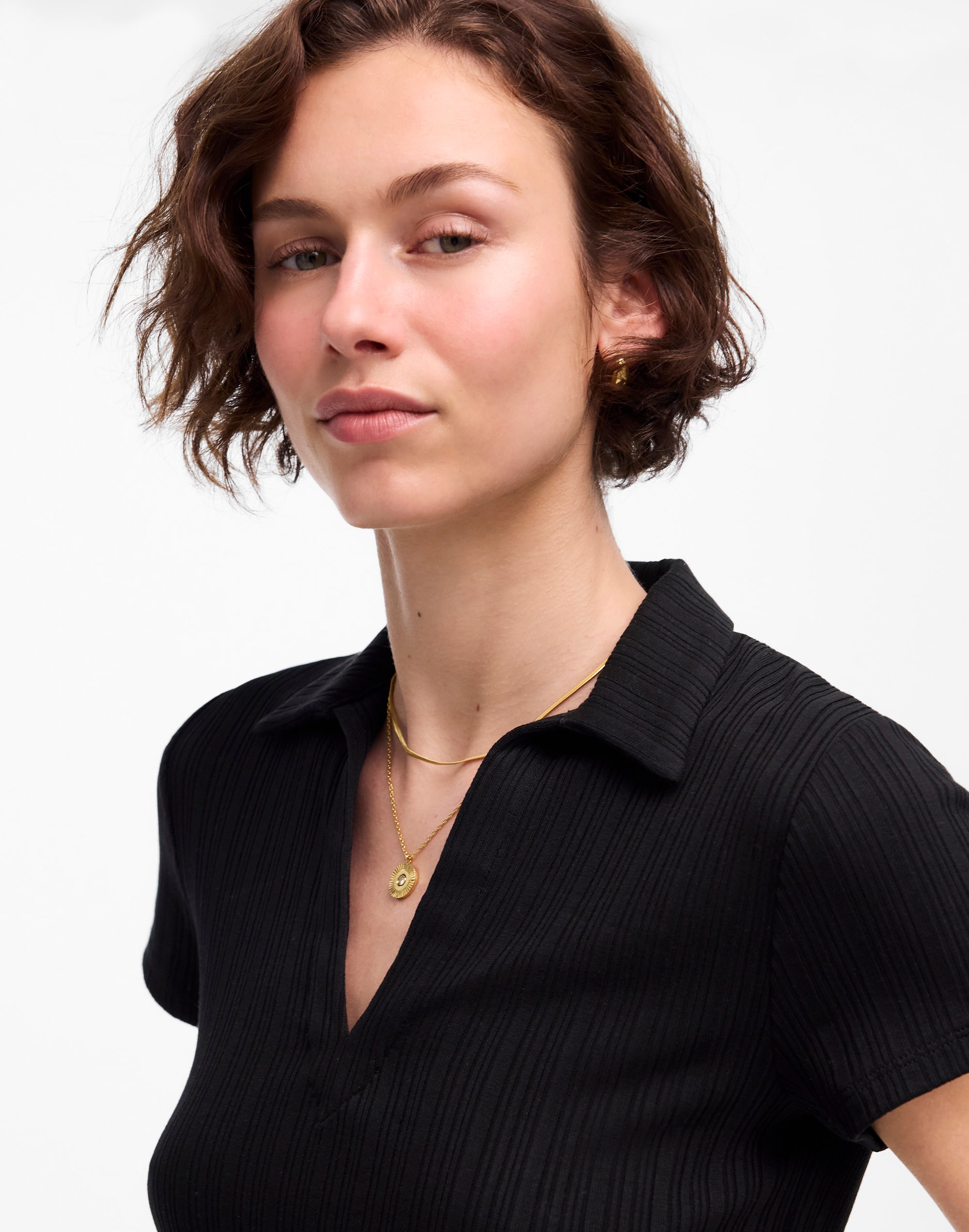 Ribbed V-Neck Polo Tee