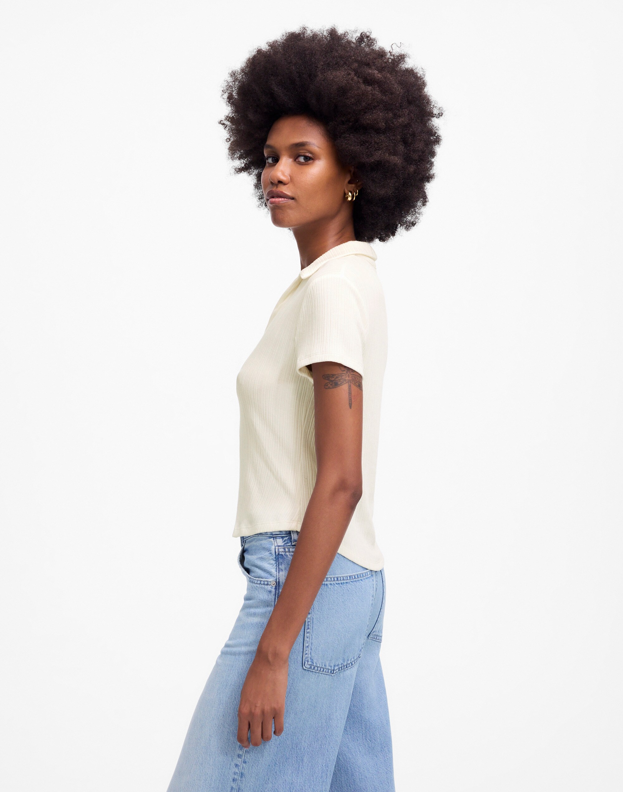 Ribbed V-Neck Polo Tee