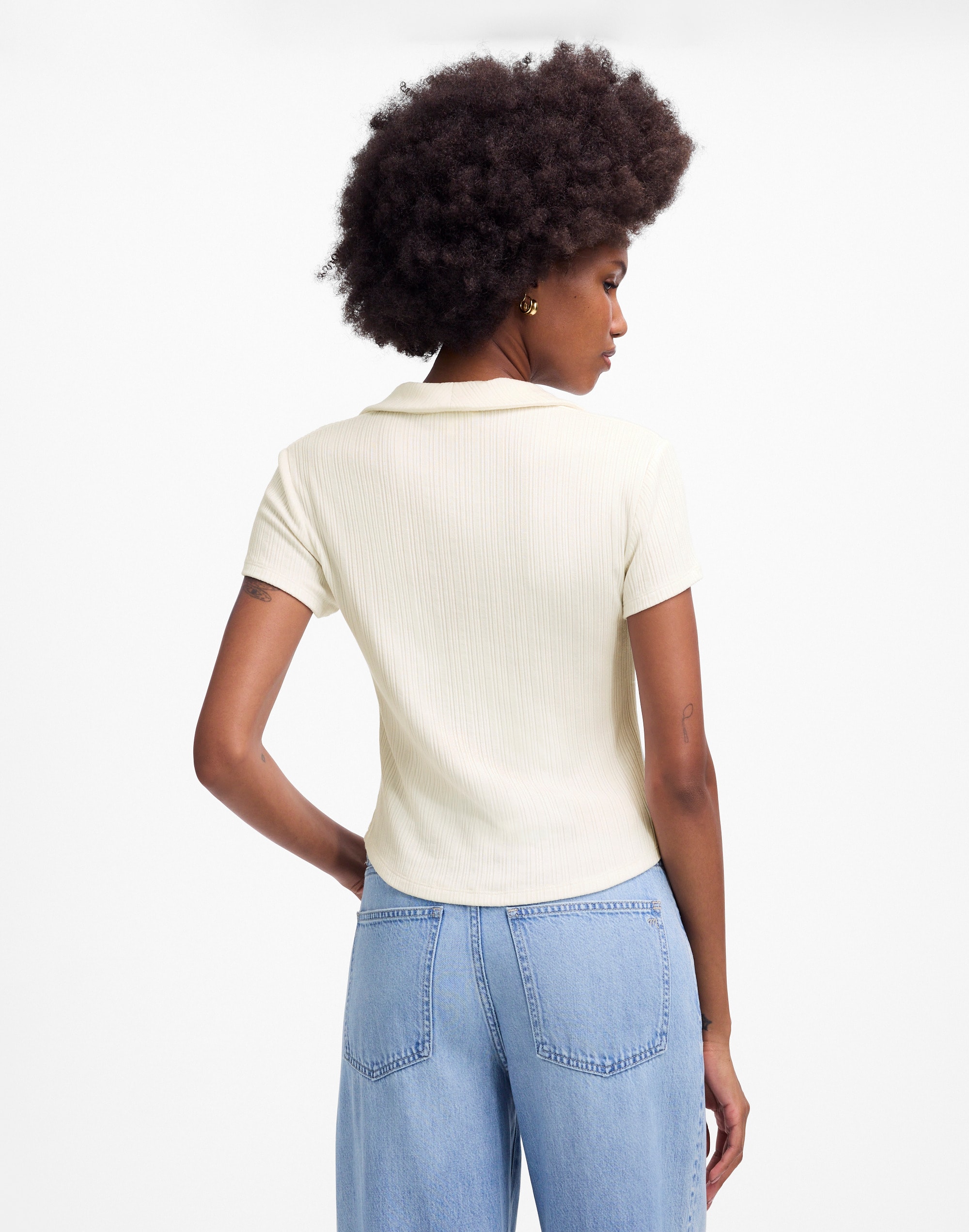 Ribbed V-Neck Polo Tee