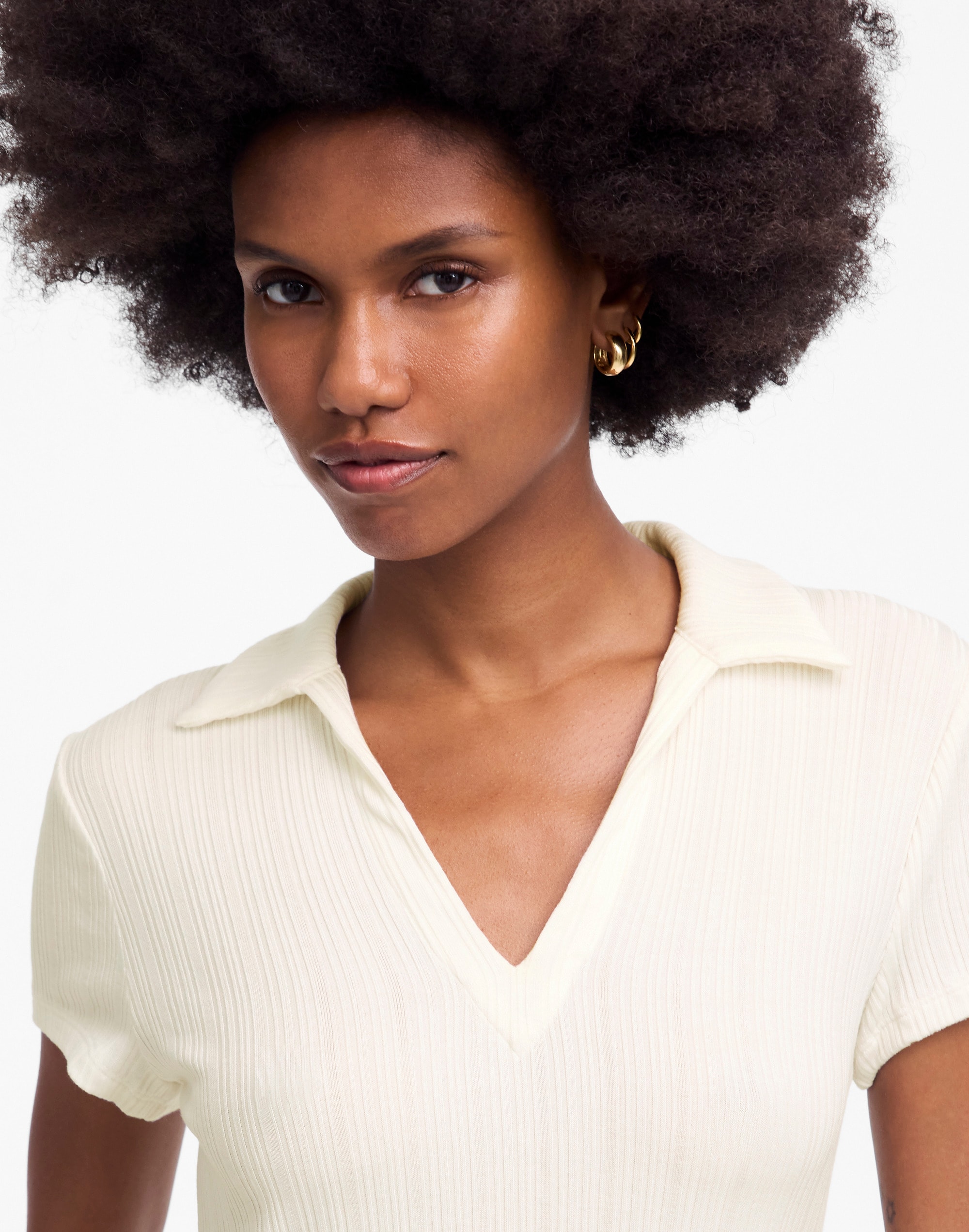 Ribbed V-Neck Polo Tee