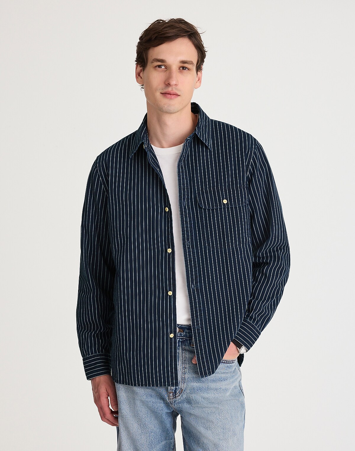Indigo-Dyed Stripe Work Shirt