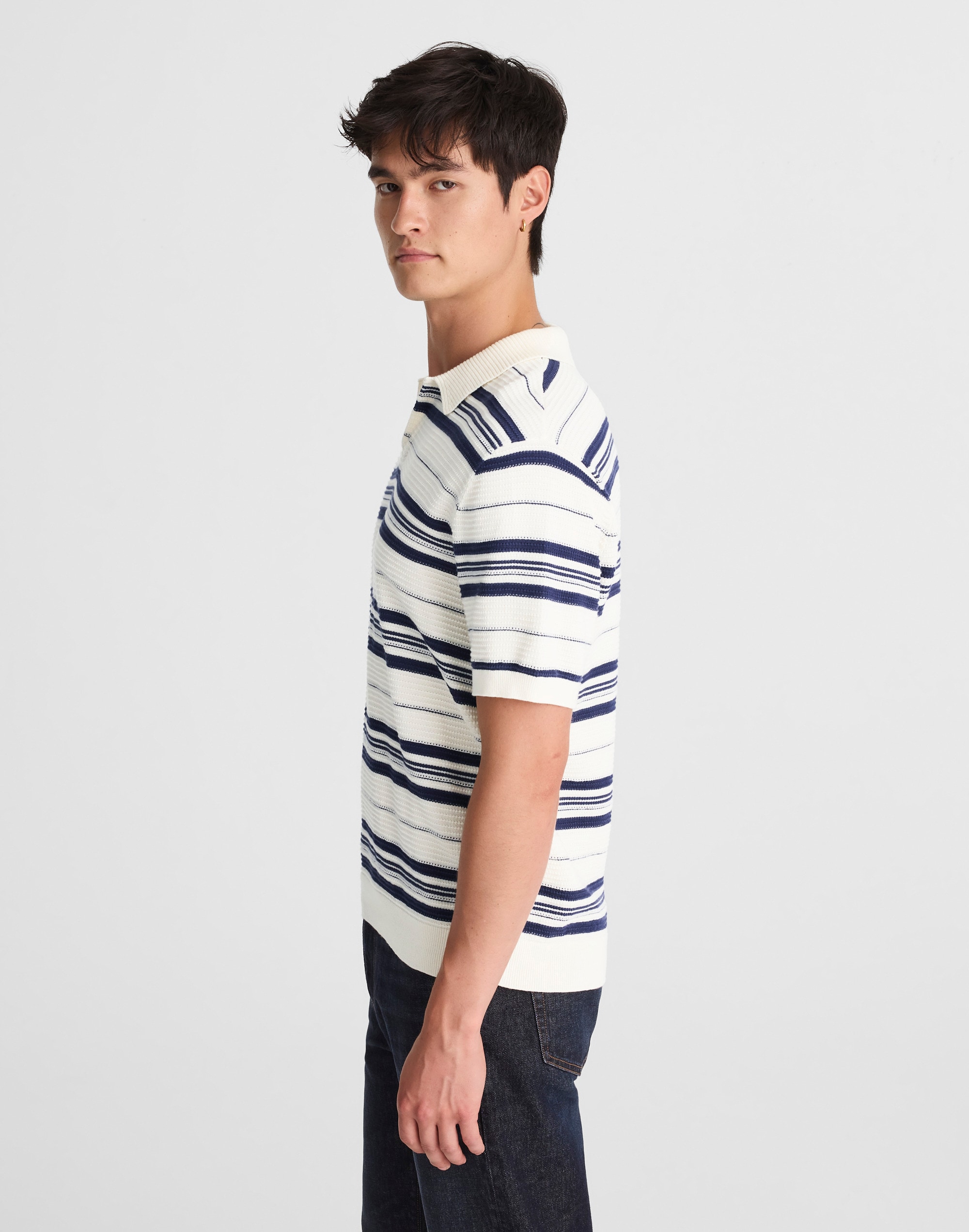 Striped Johnny-Collar Sweater Polo