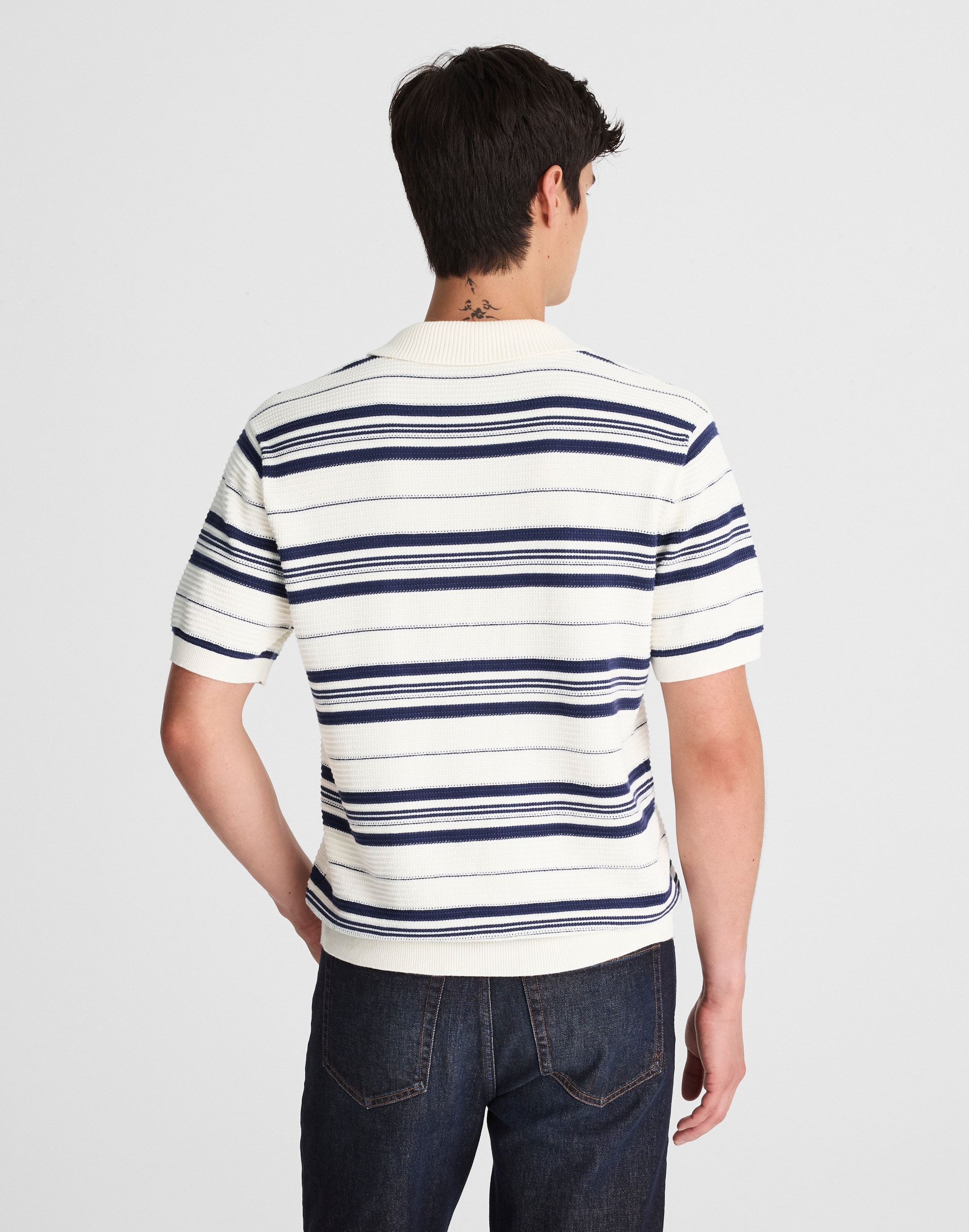 Striped Johnny-Collar Sweater Polo