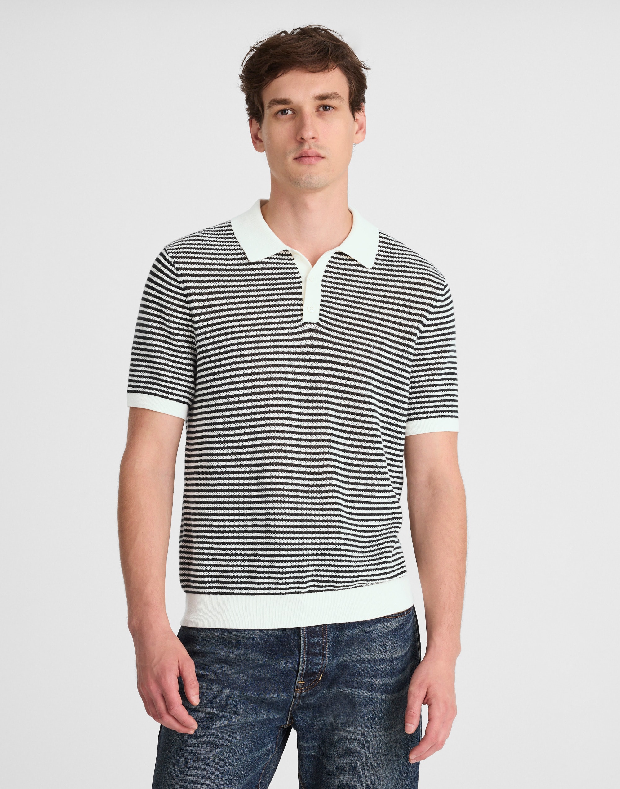 Pointelle-Stripe Sweater Polo