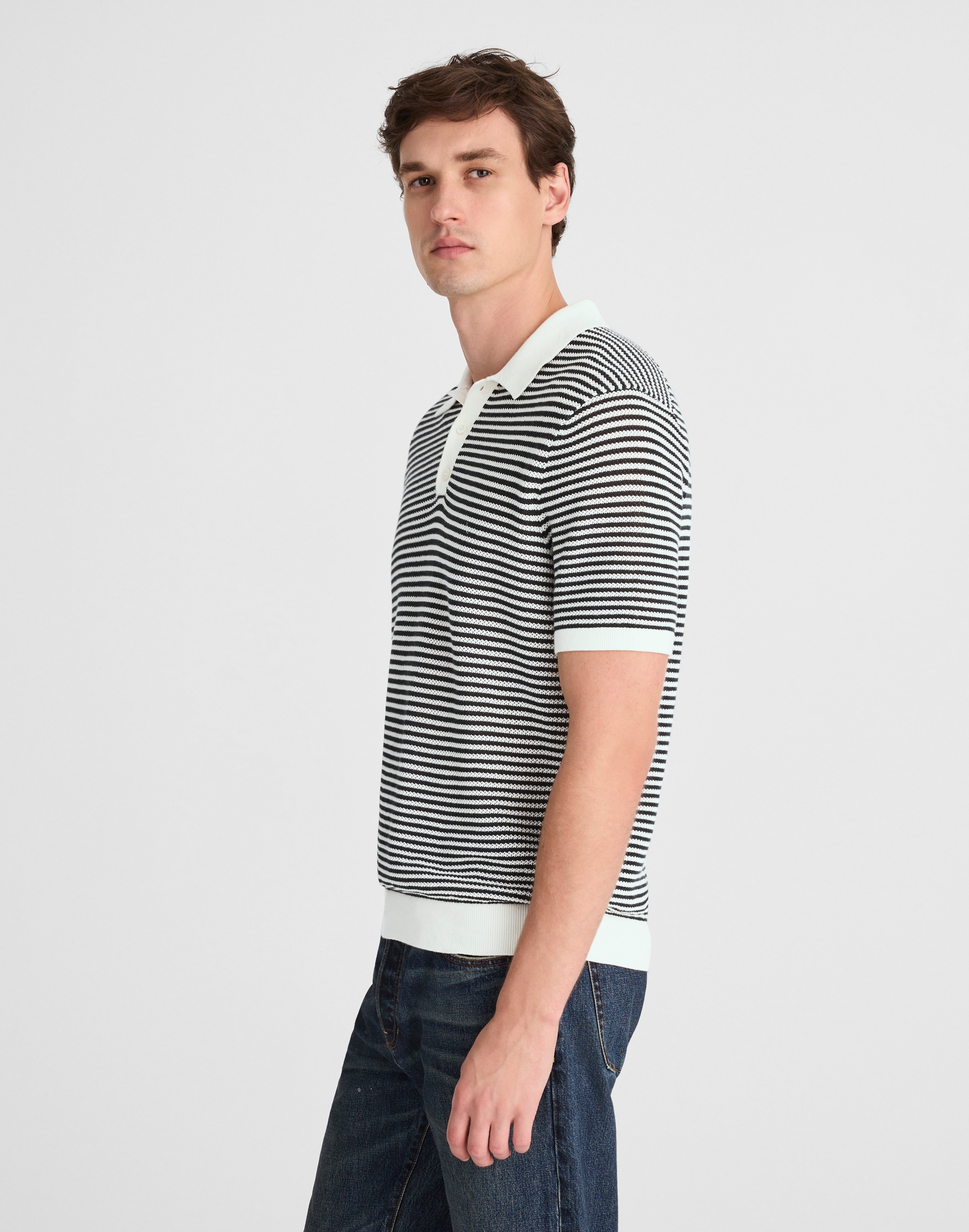 Pointelle-Stripe Sweater Polo
