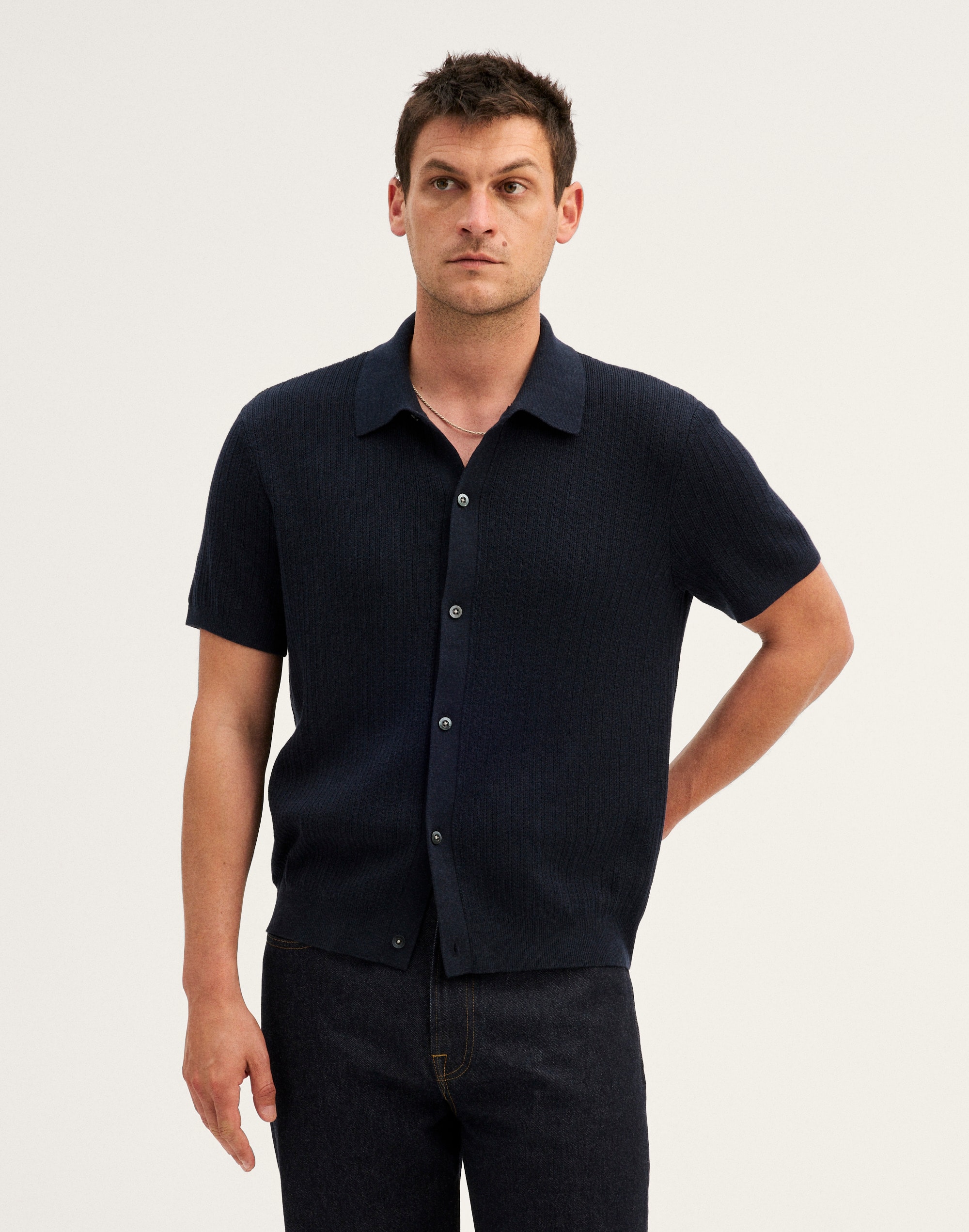 Tuck-Stitch Button-Up Sweater Polo