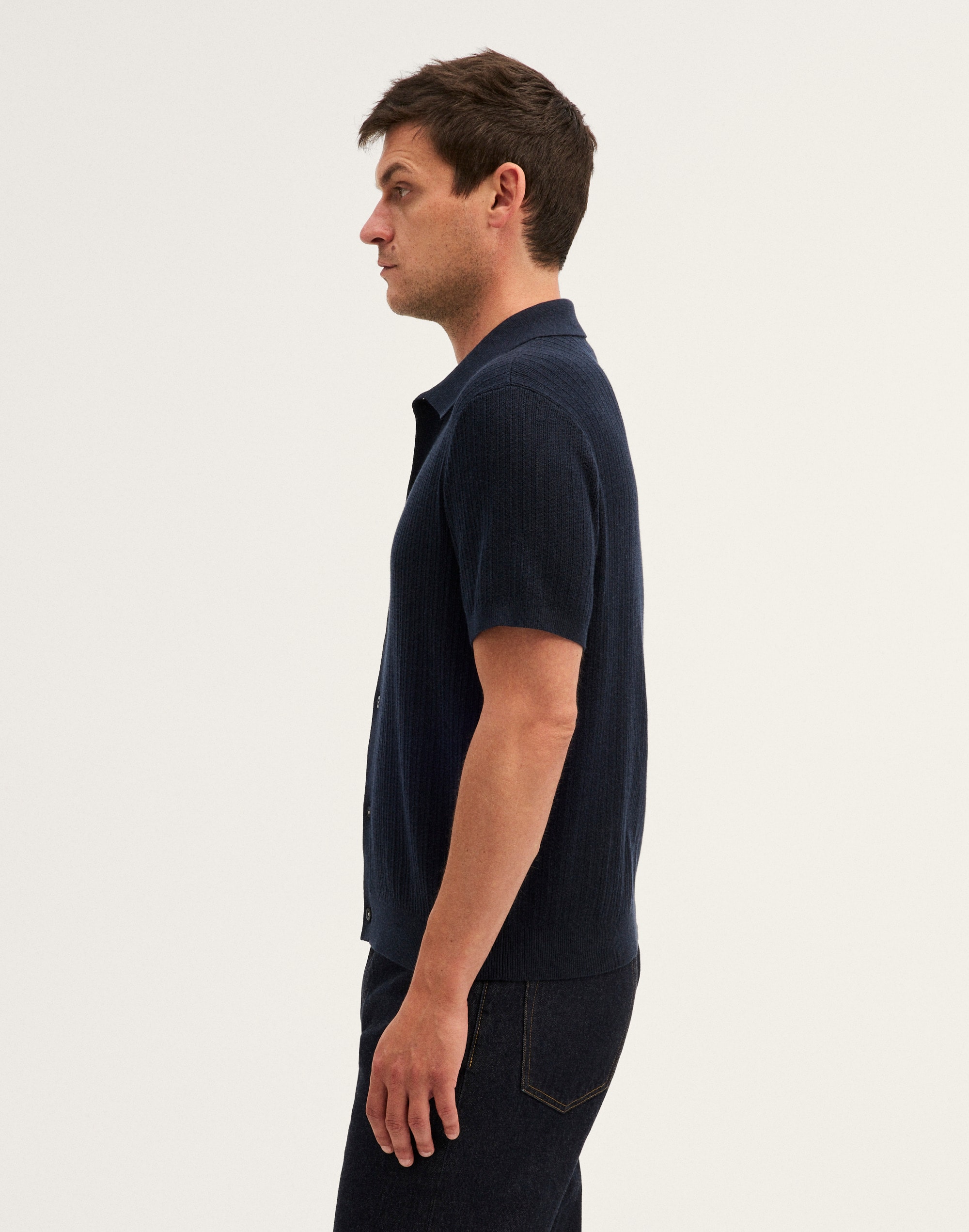Tuck-Stitch Button-Up Sweater Polo