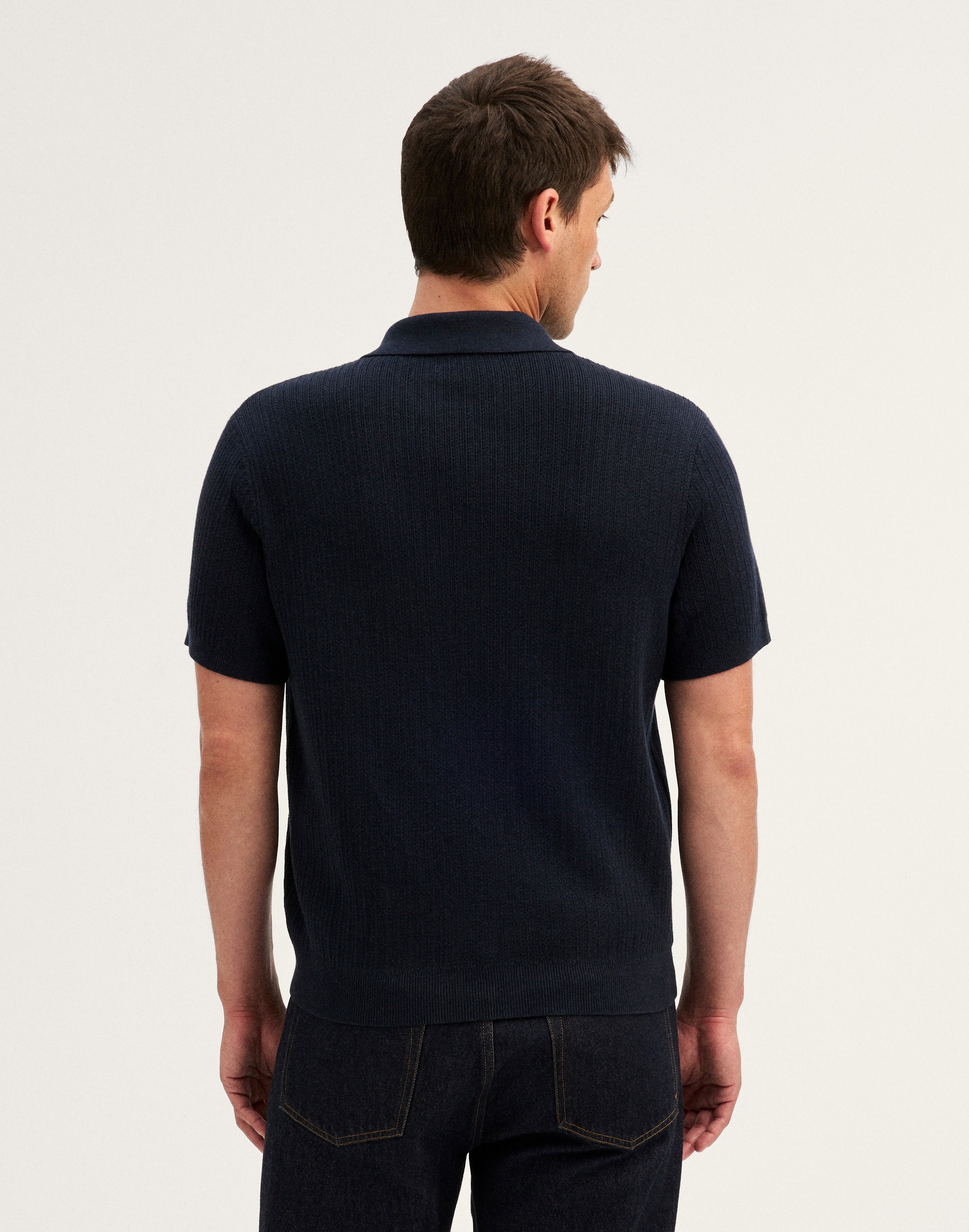 Tuck-Stitch Button-Up Sweater Polo