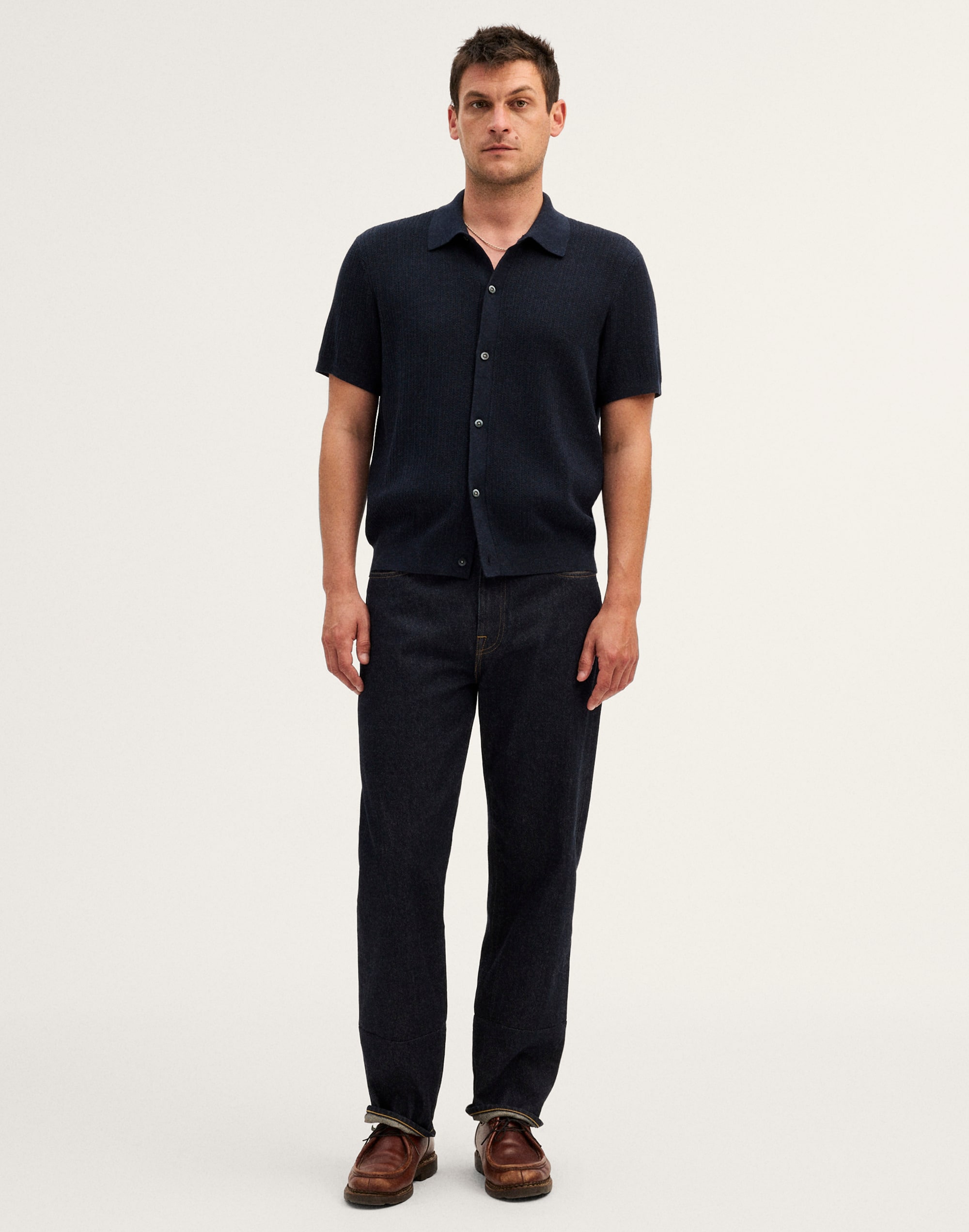 Tuck-Stitch Button-Up Sweater Polo