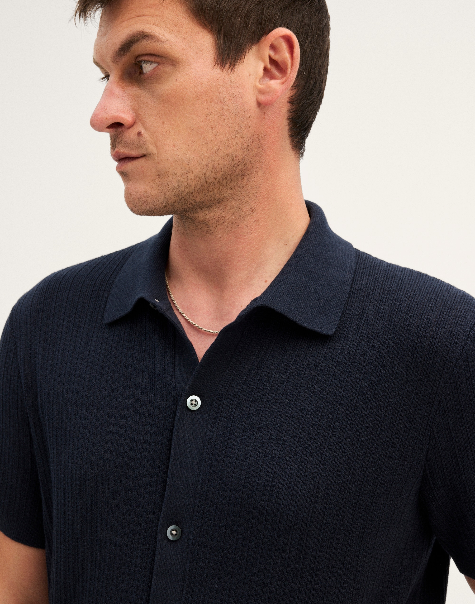 Tuck-Stitch Button-Up Sweater Polo