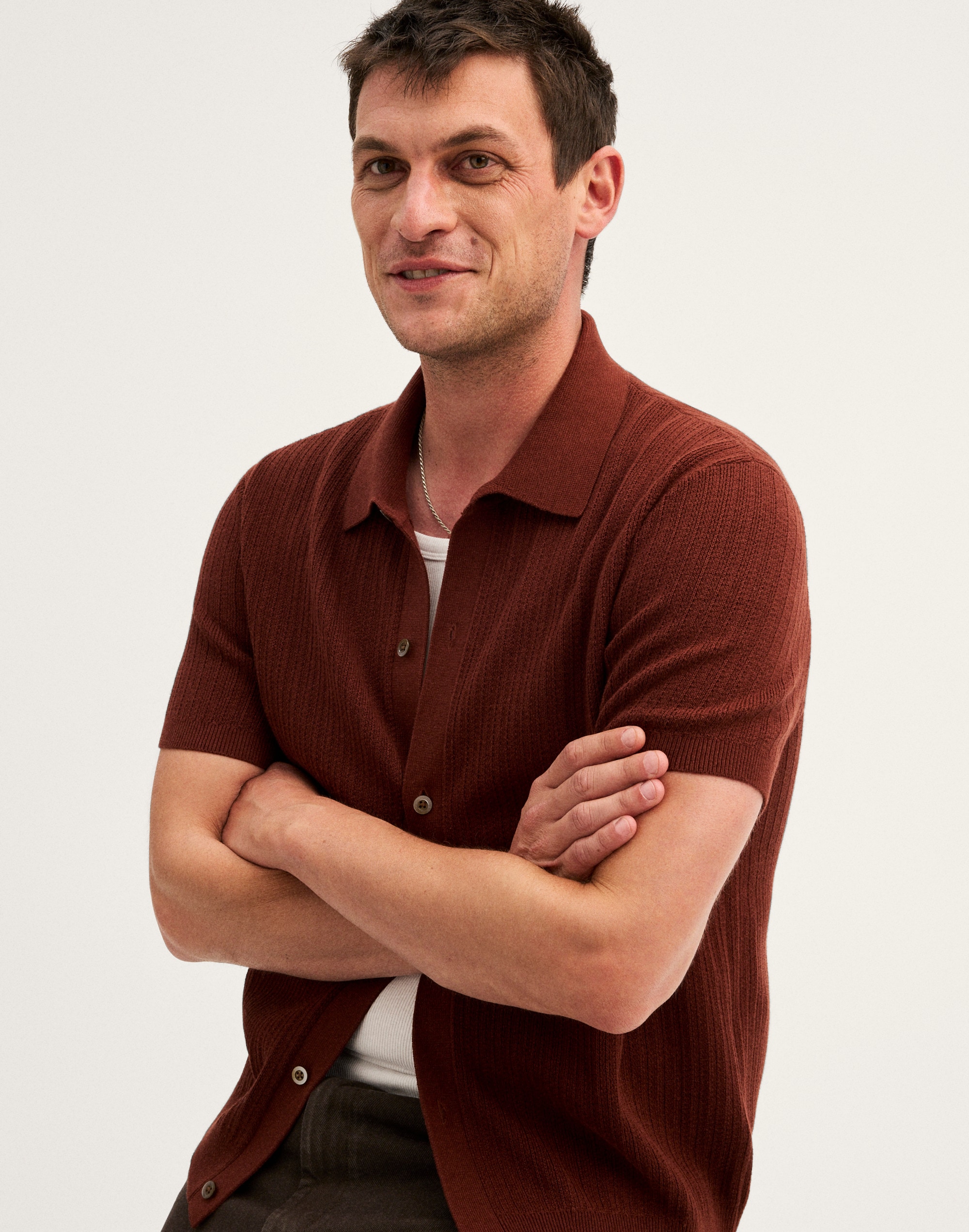 Tuck-Stitch Button-Up Sweater Polo