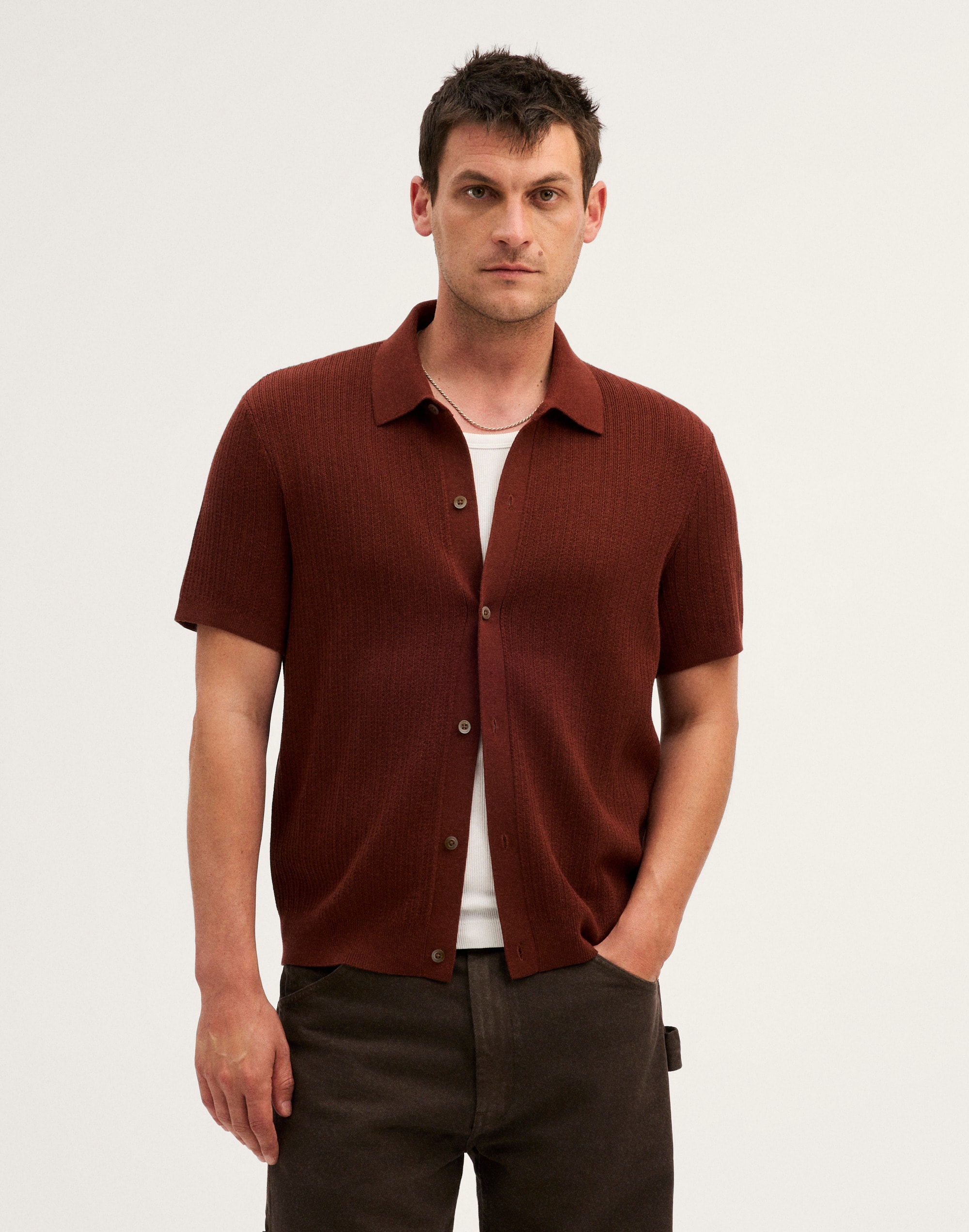 Tuck-Stitch Button-Up Sweater Polo