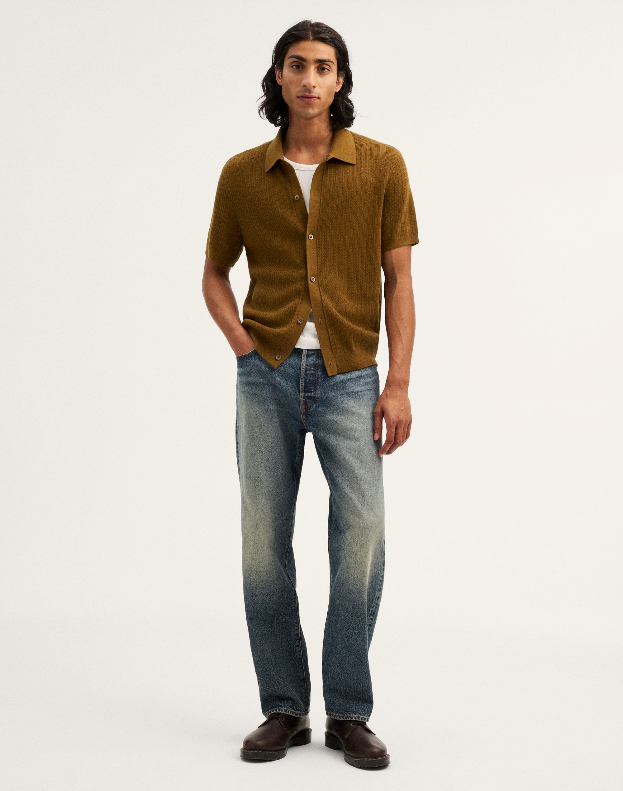 Tuck-Stitch Button-Up Sweater Polo