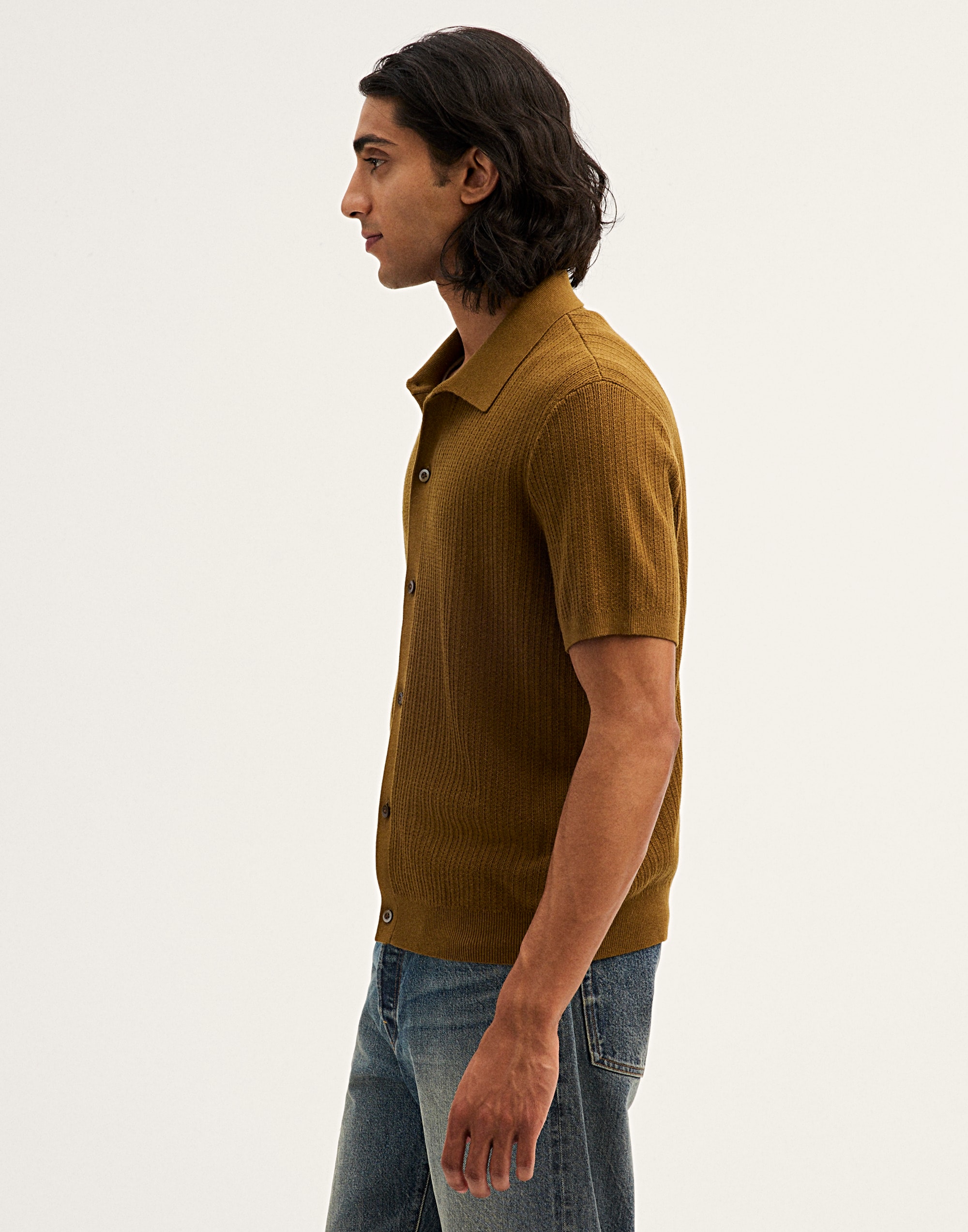 Tuck-Stitch Button-Up Sweater Polo