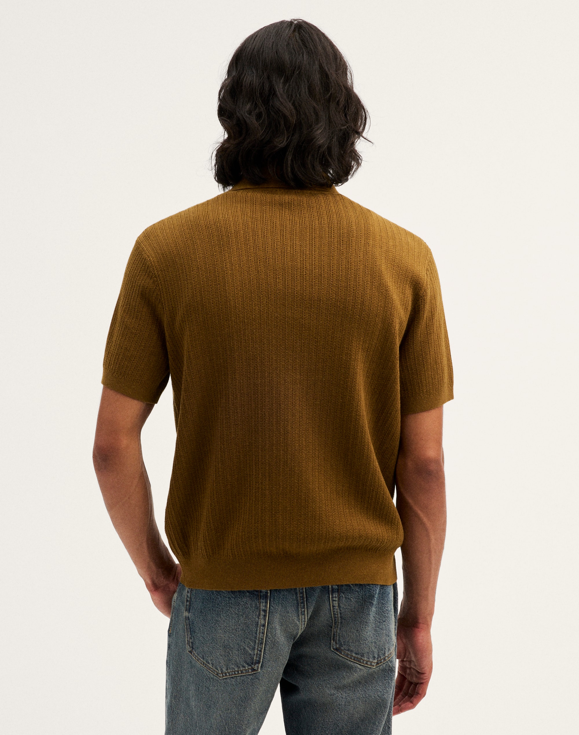 Tuck-Stitch Button-Up Sweater Polo