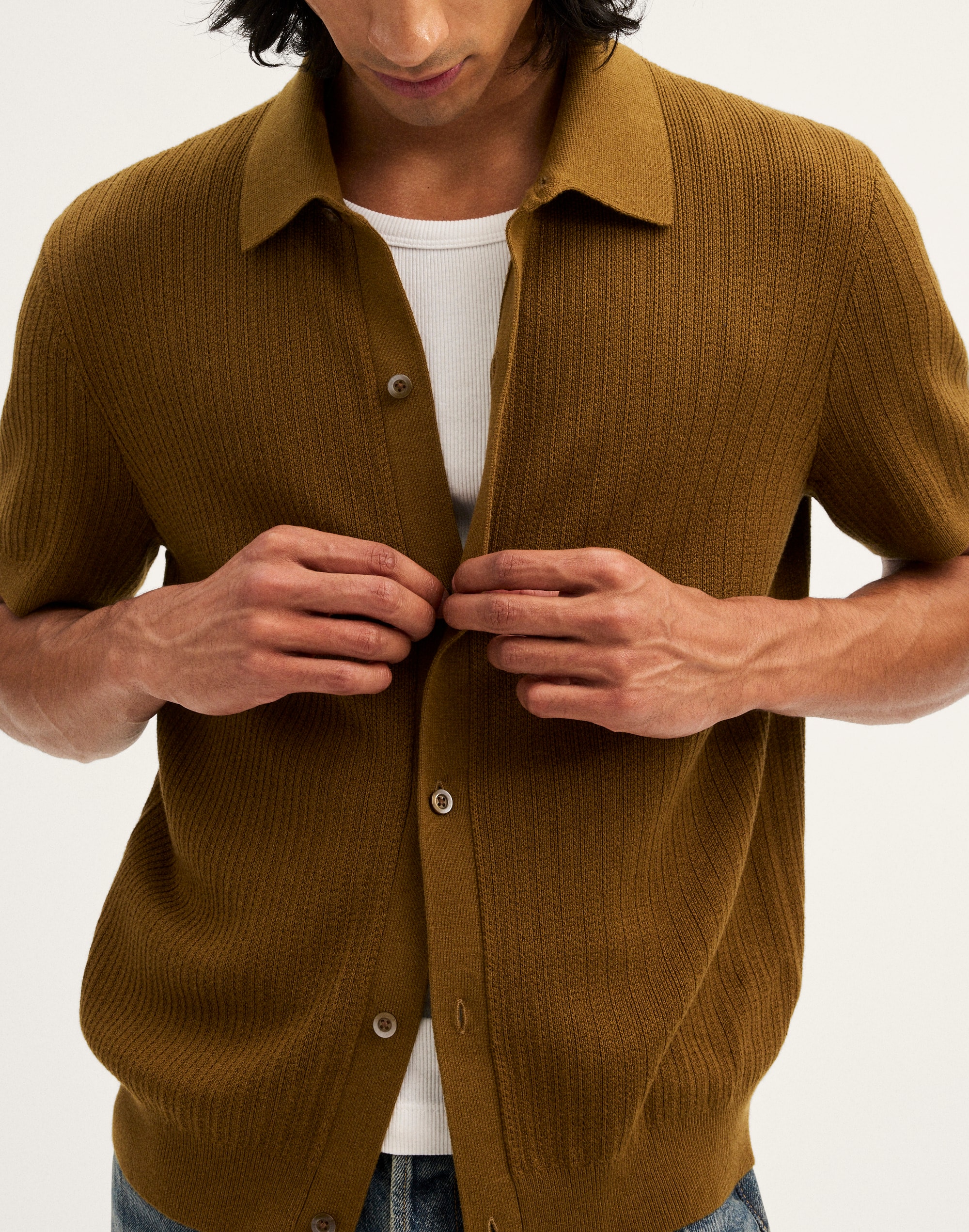 Tuck-Stitch Button-Up Sweater Polo