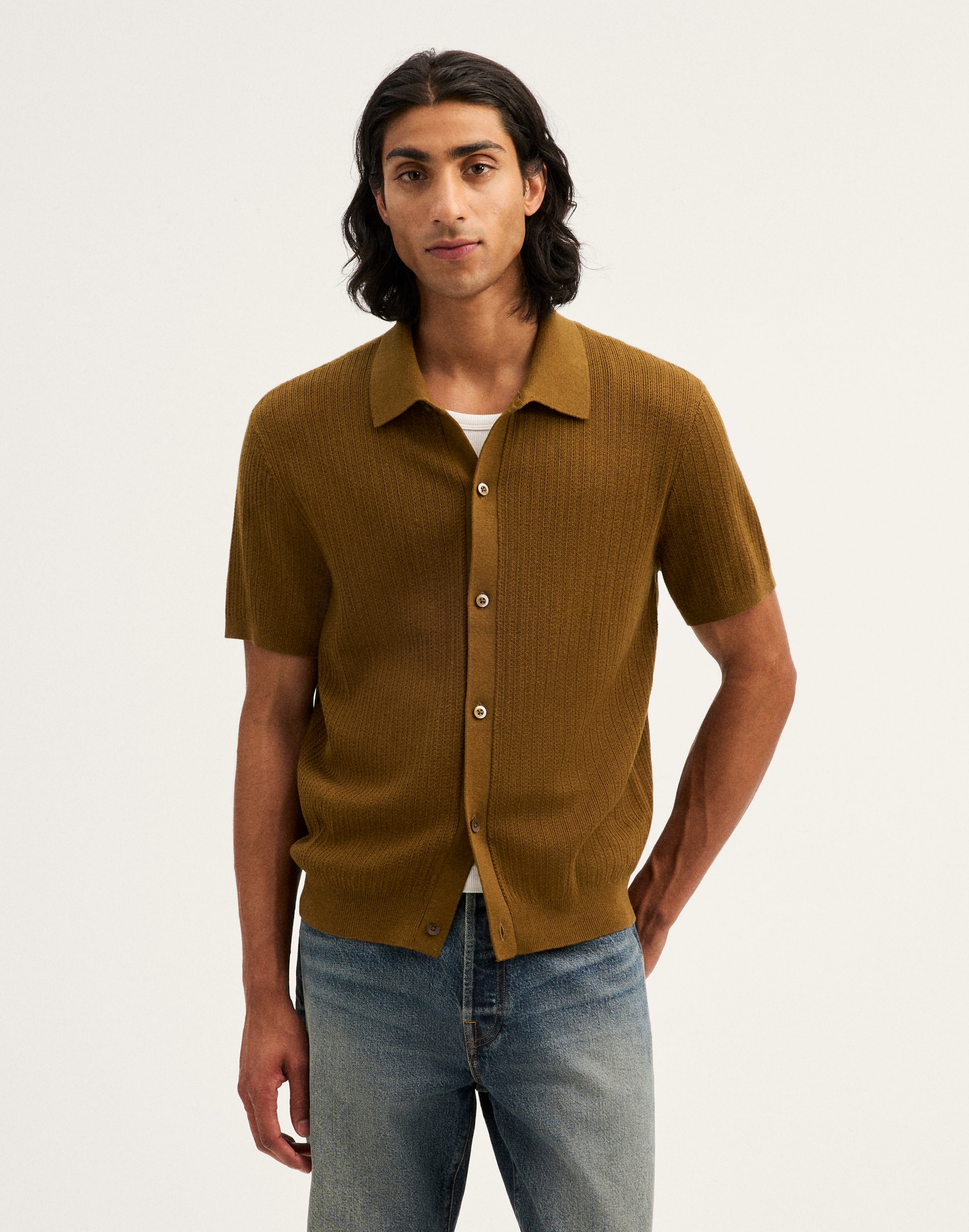 Tuck-Stitch Button-Up Sweater Polo