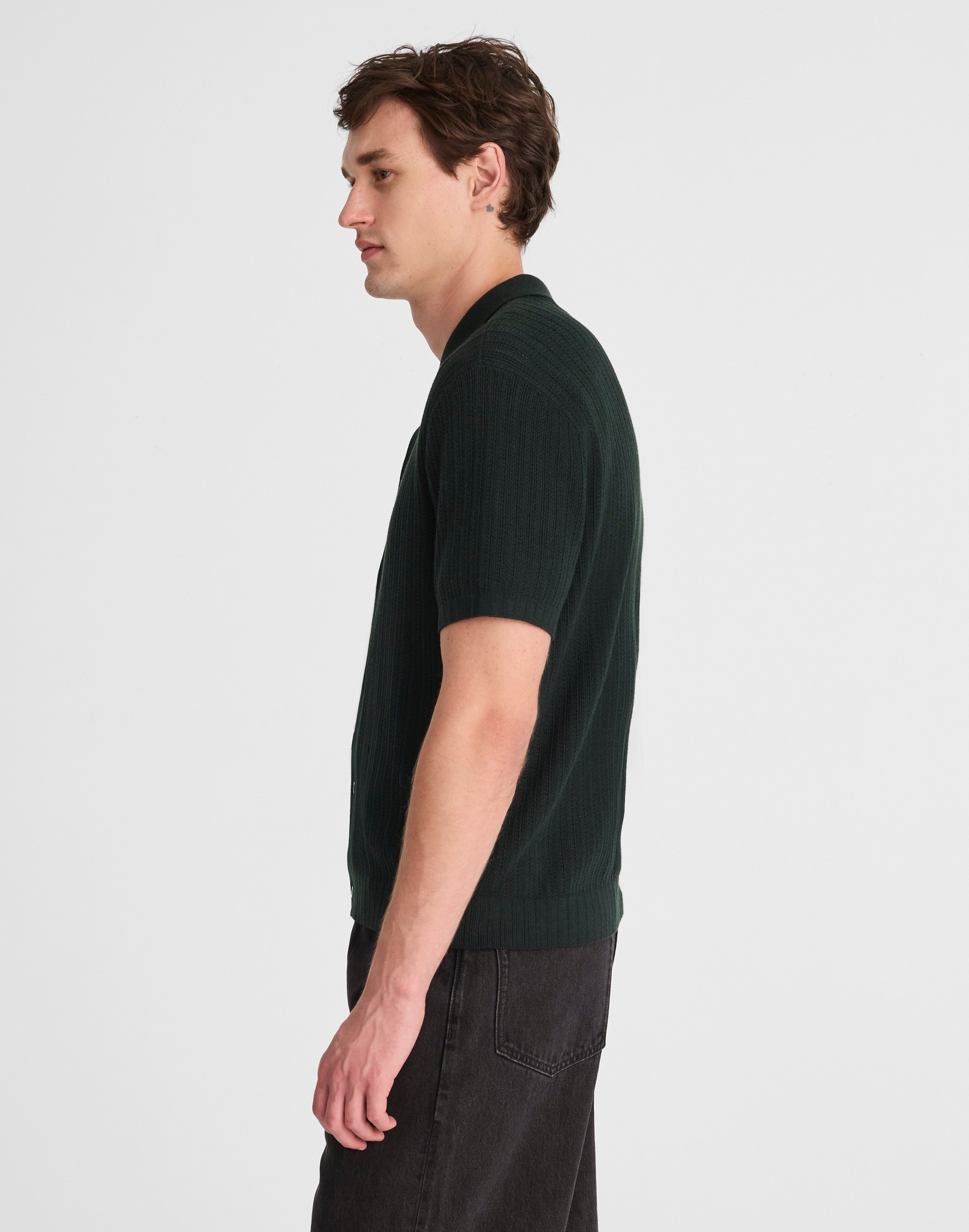 Tuck-Stitch Button-Up Sweater Polo