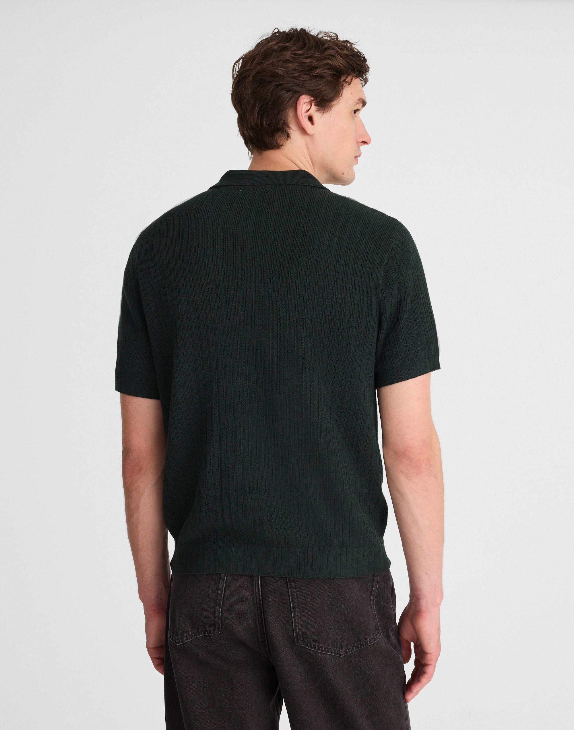 Tuck-Stitch Button-Up Sweater Polo