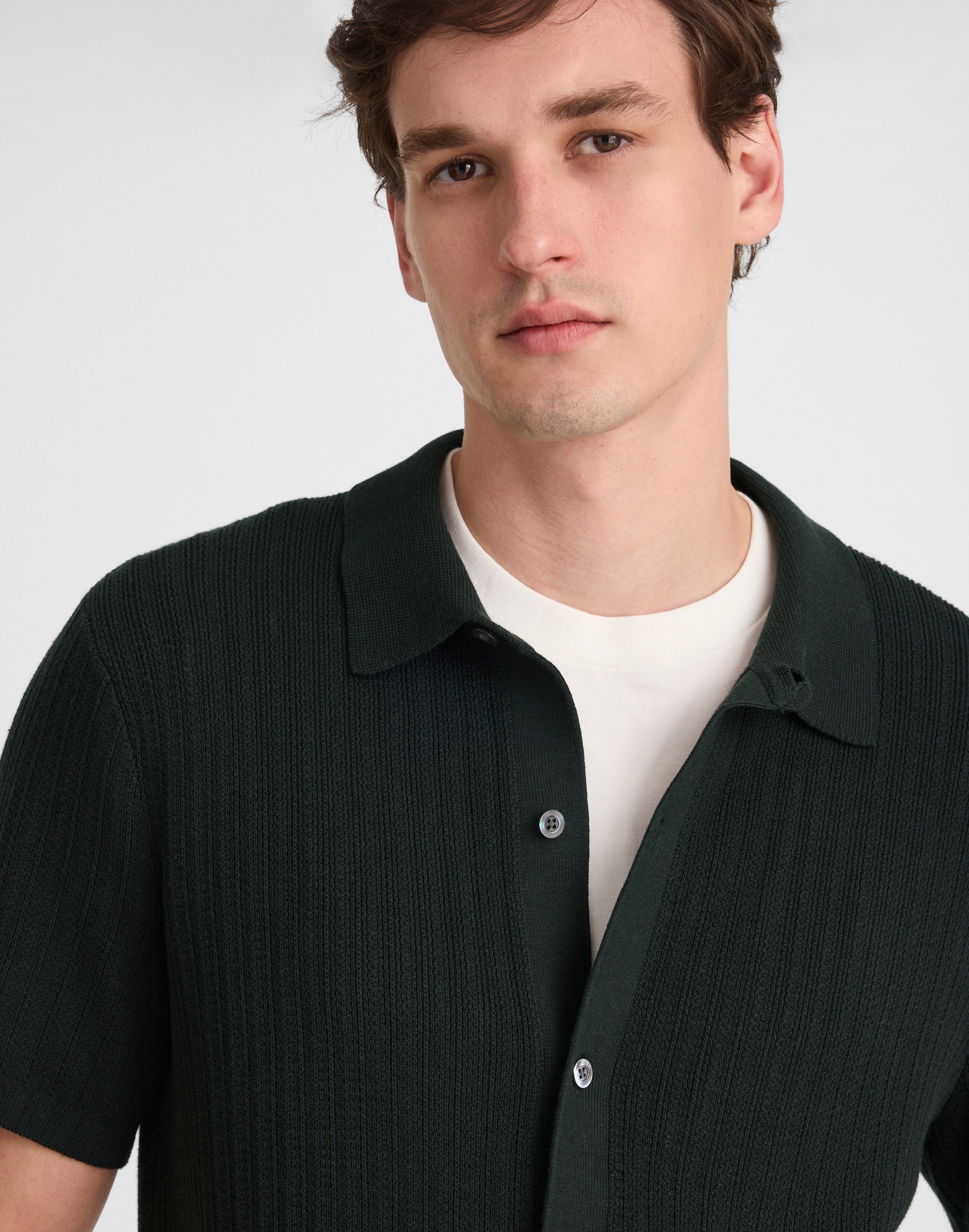 Tuck-Stitch Button-Up Sweater Polo