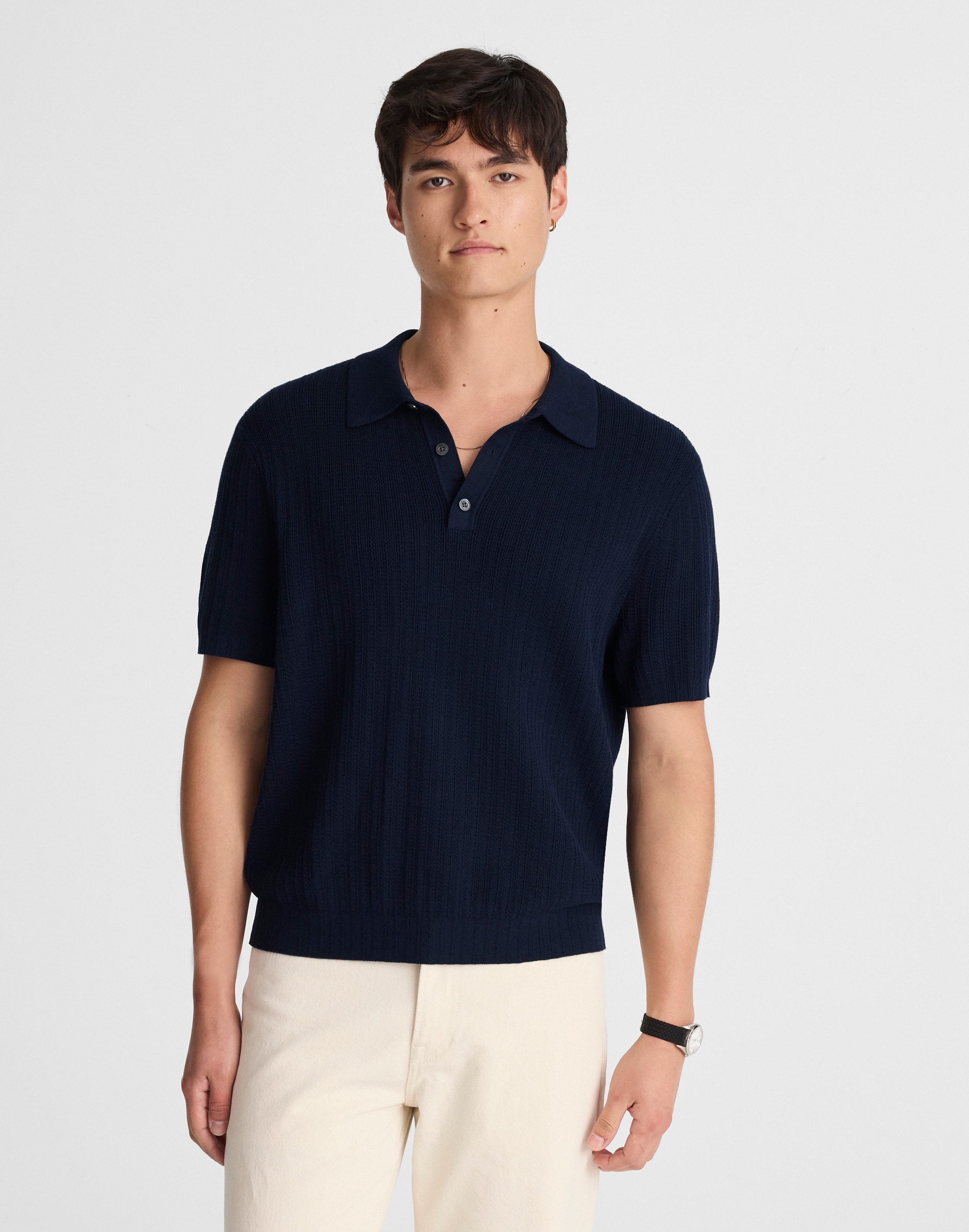 Tuck-Stitch Three-Button Sweater Polo