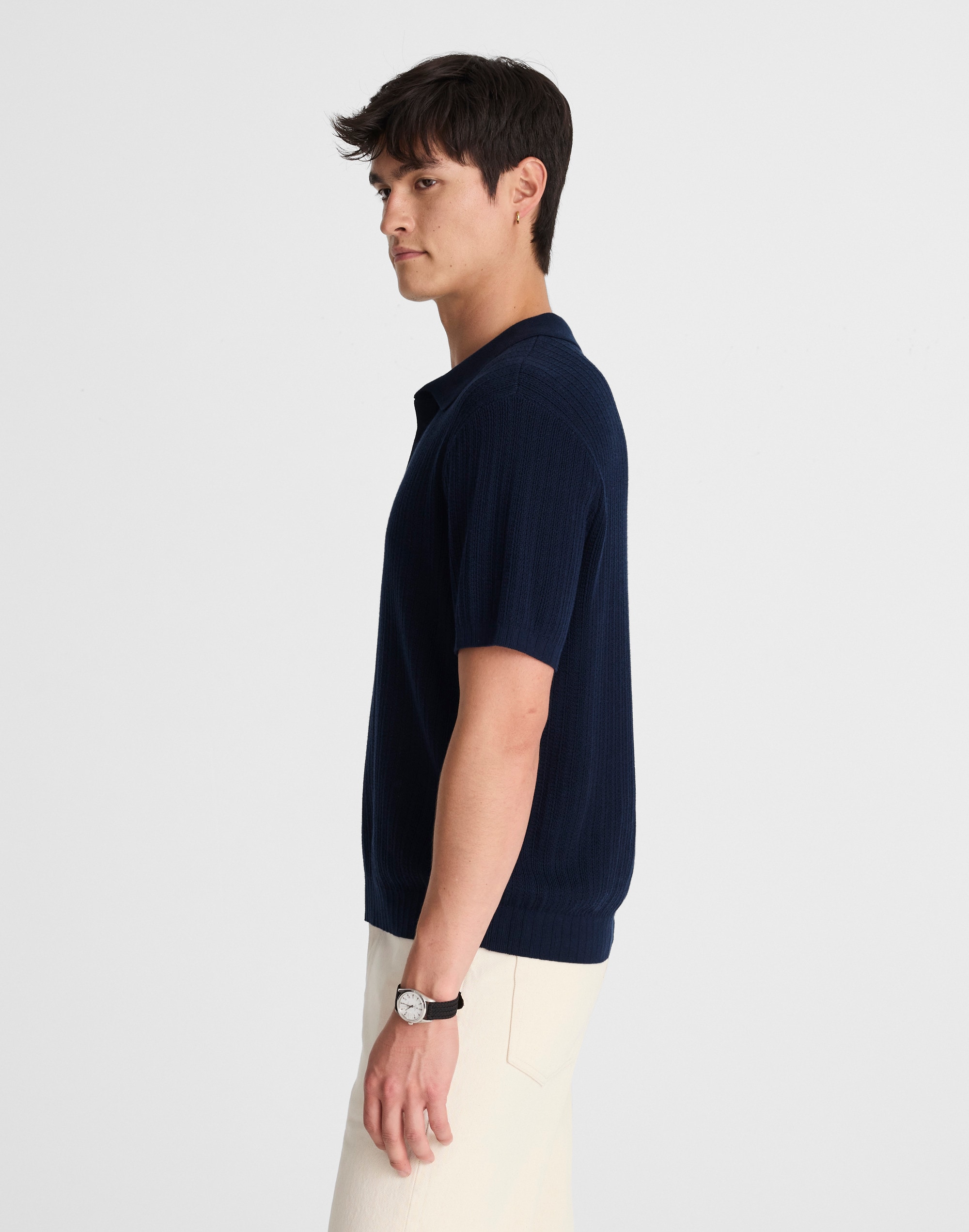 Tuck-Stitch Three-Button Sweater Polo