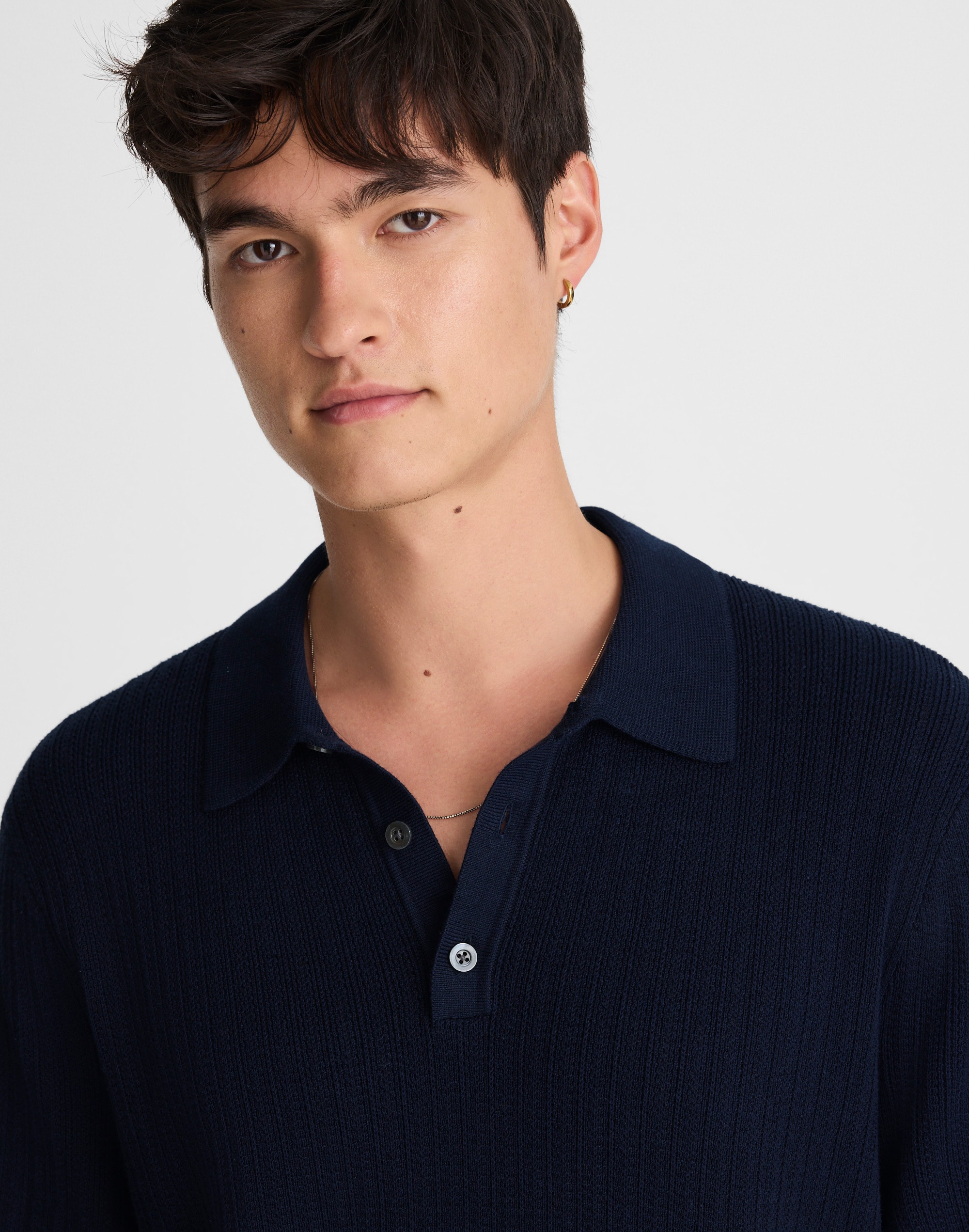 Tuck-Stitch Three-Button Sweater Polo