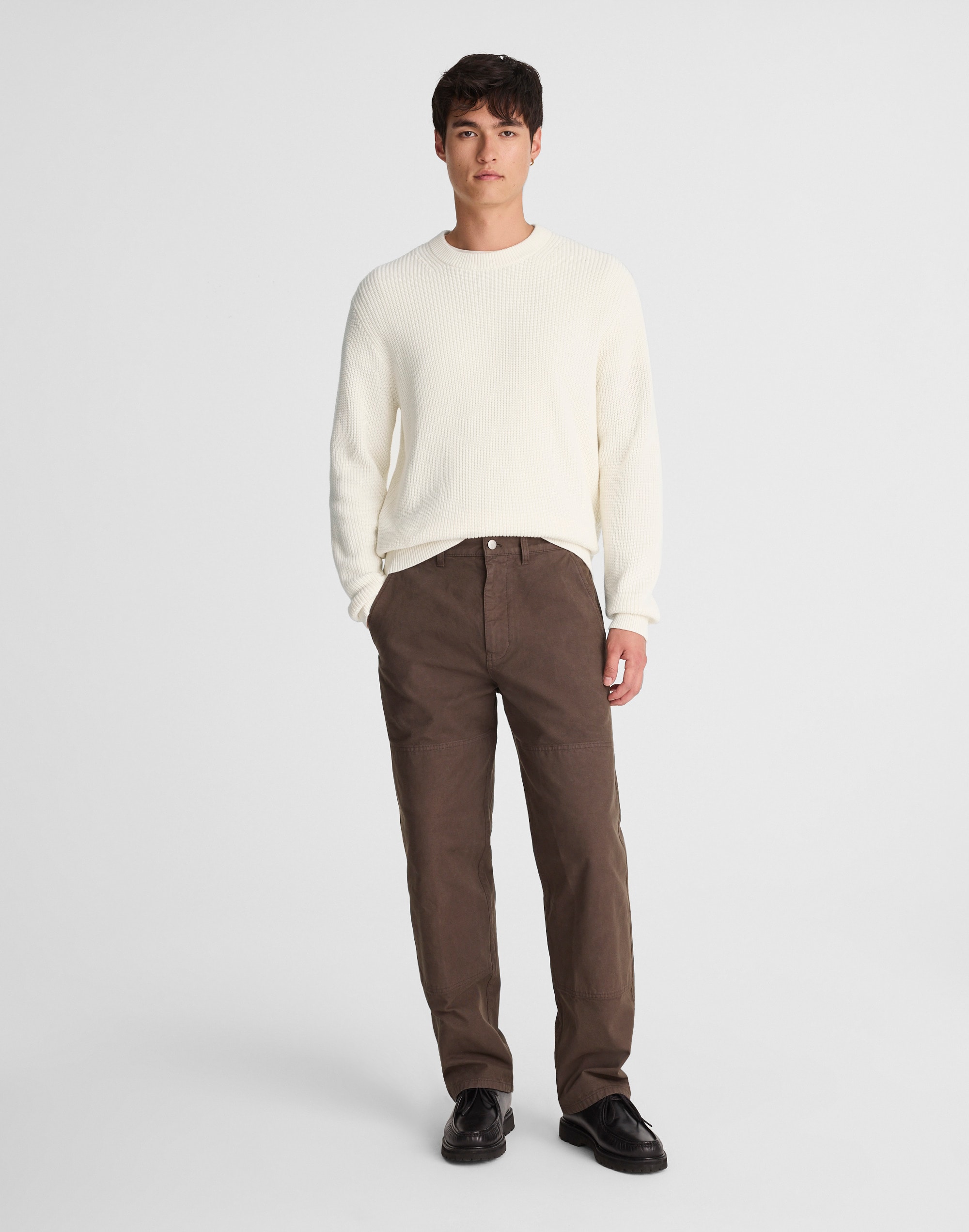 Cotton Shaker-Stitch Crewneck Sweater