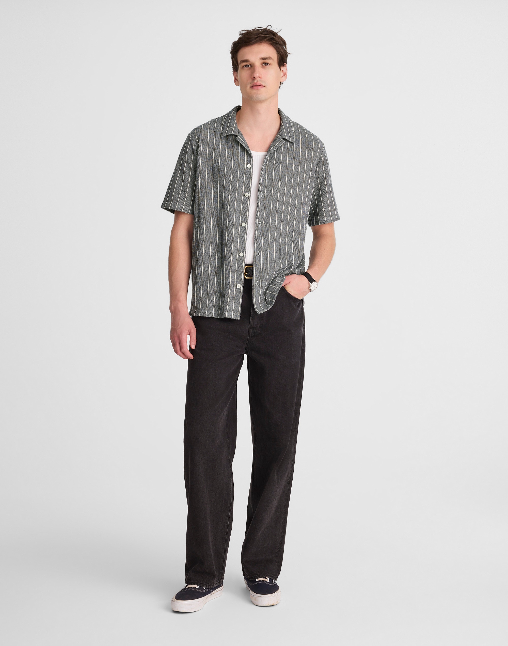 Textured Stripe Camp-Collar Shirt