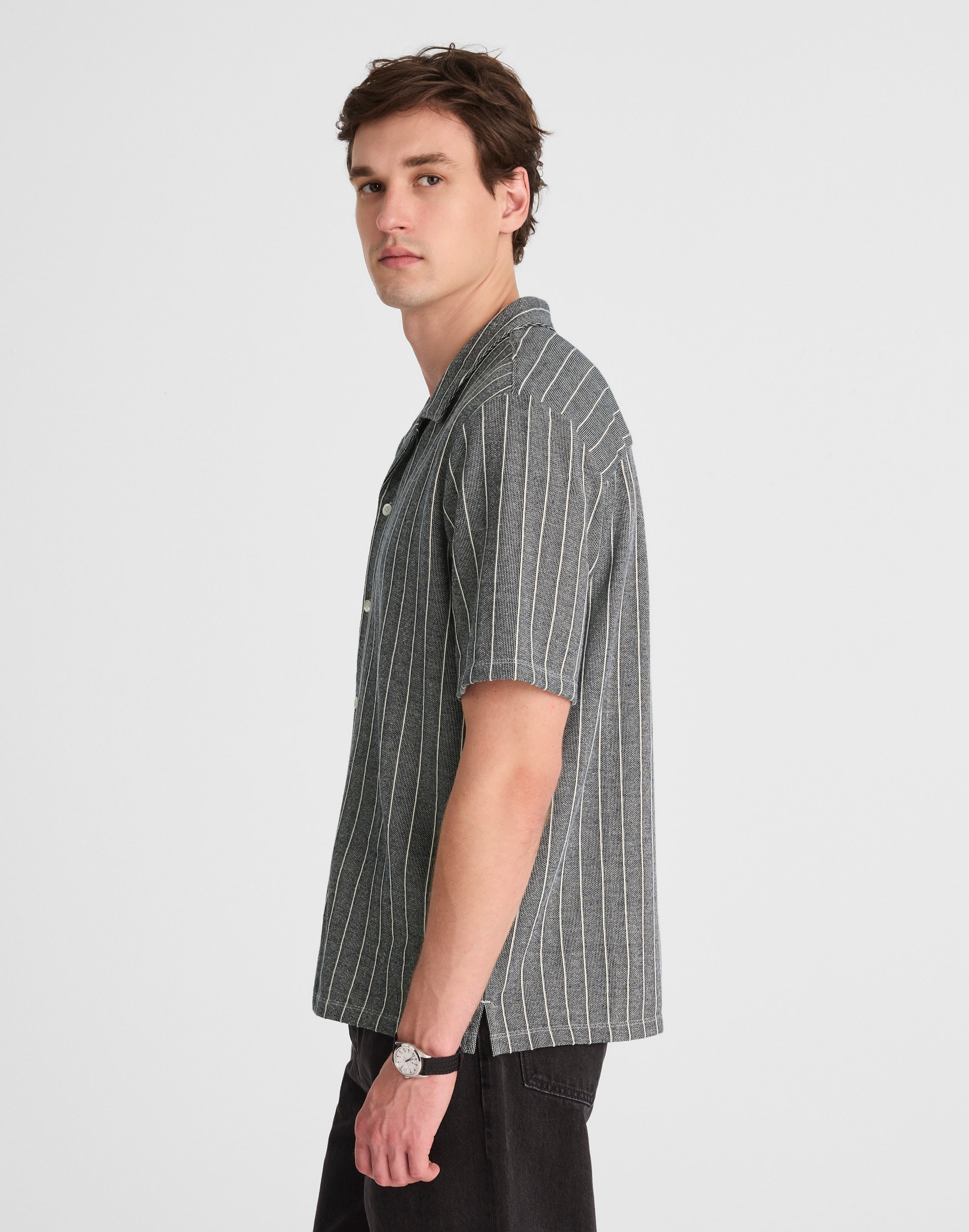 Textured Stripe Camp-Collar Shirt