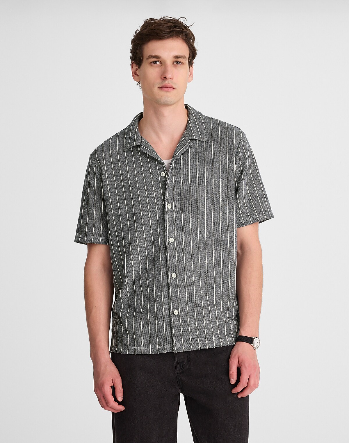 Textured Stripe Camp-Collar Shirt