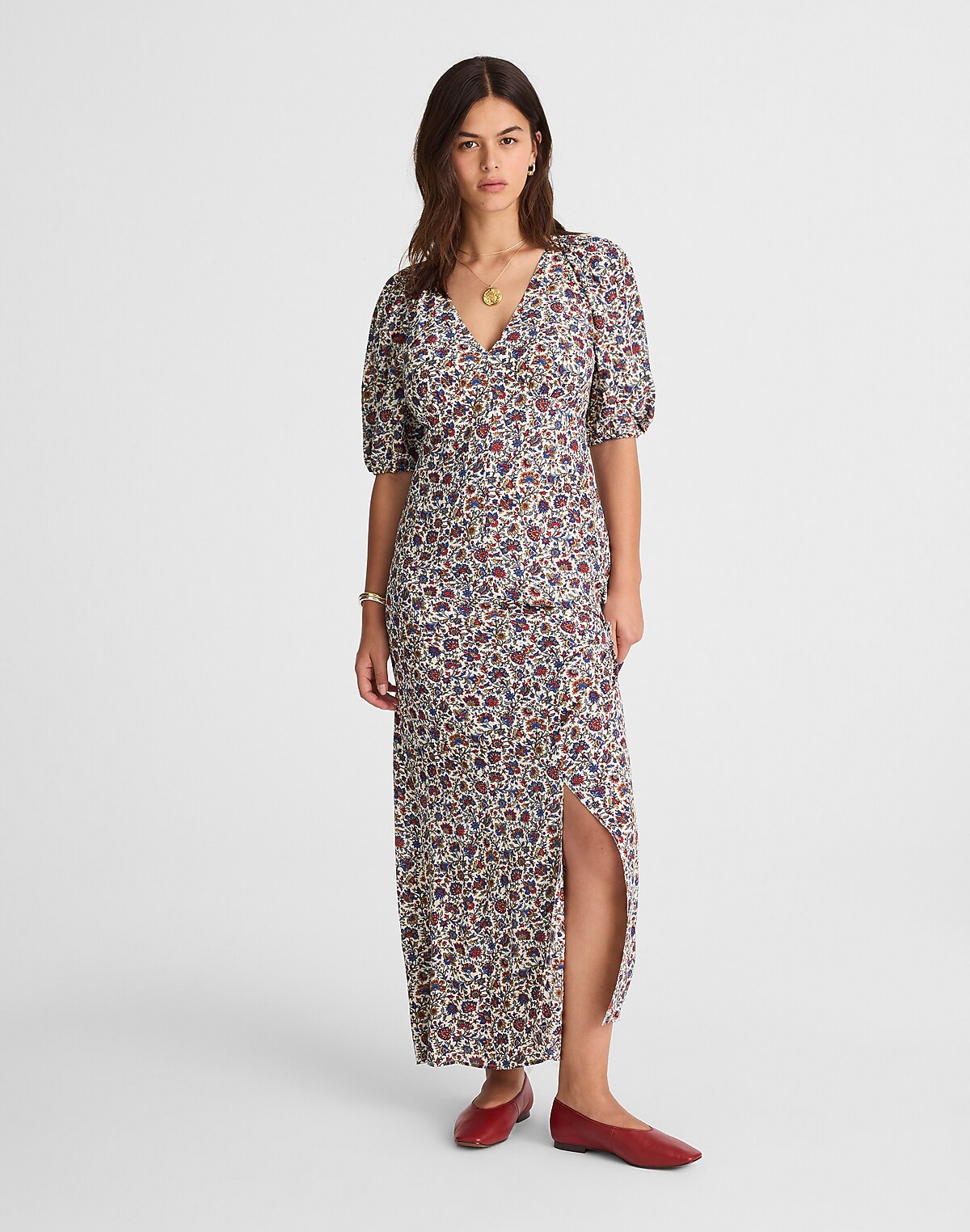Puff-Sleeve Empire Maxi Dress