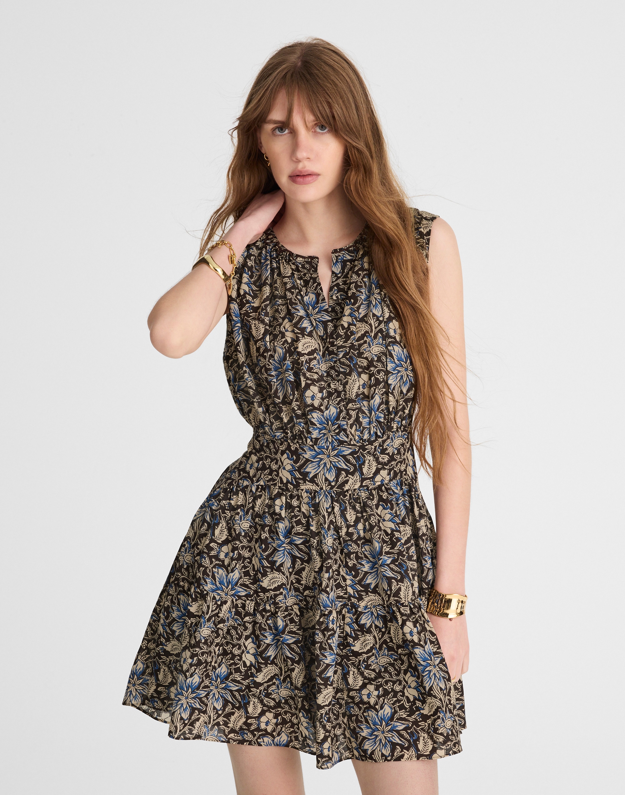 Gathered Button-Front Mini Dress in Floral