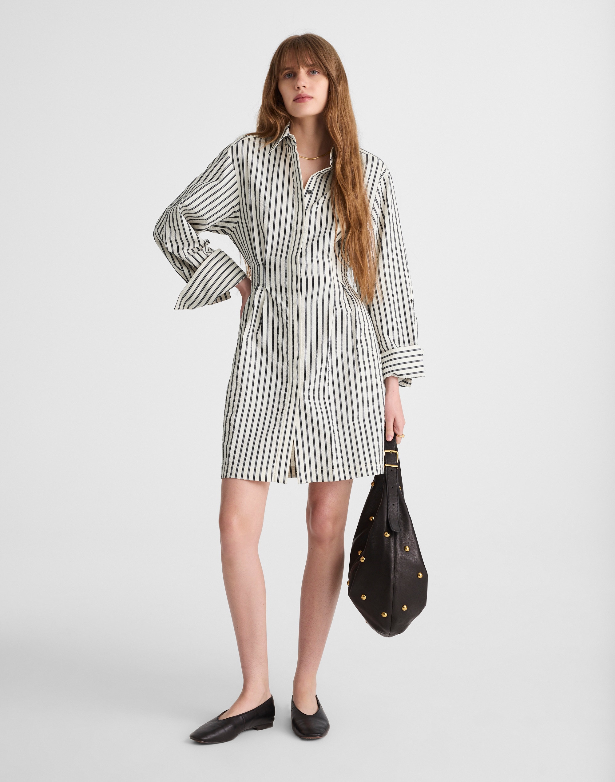 Tucked Mini Shirtdress