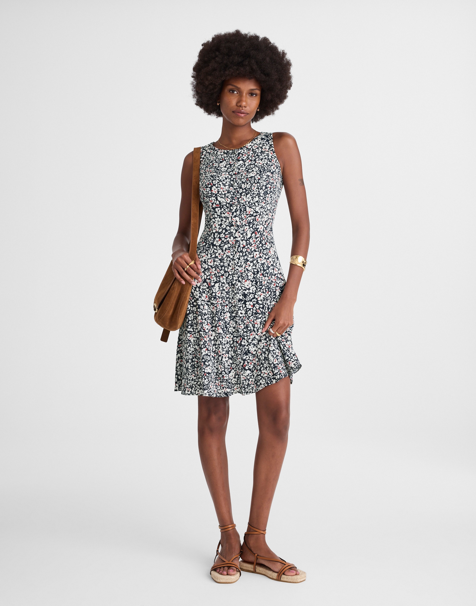 button-front boatneck mini dress in floral