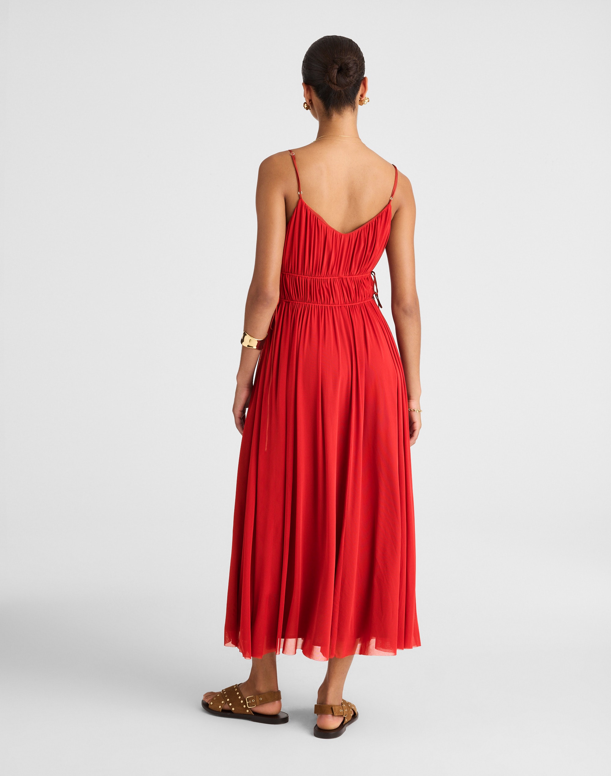 Gathered V-Neck Midi Dress