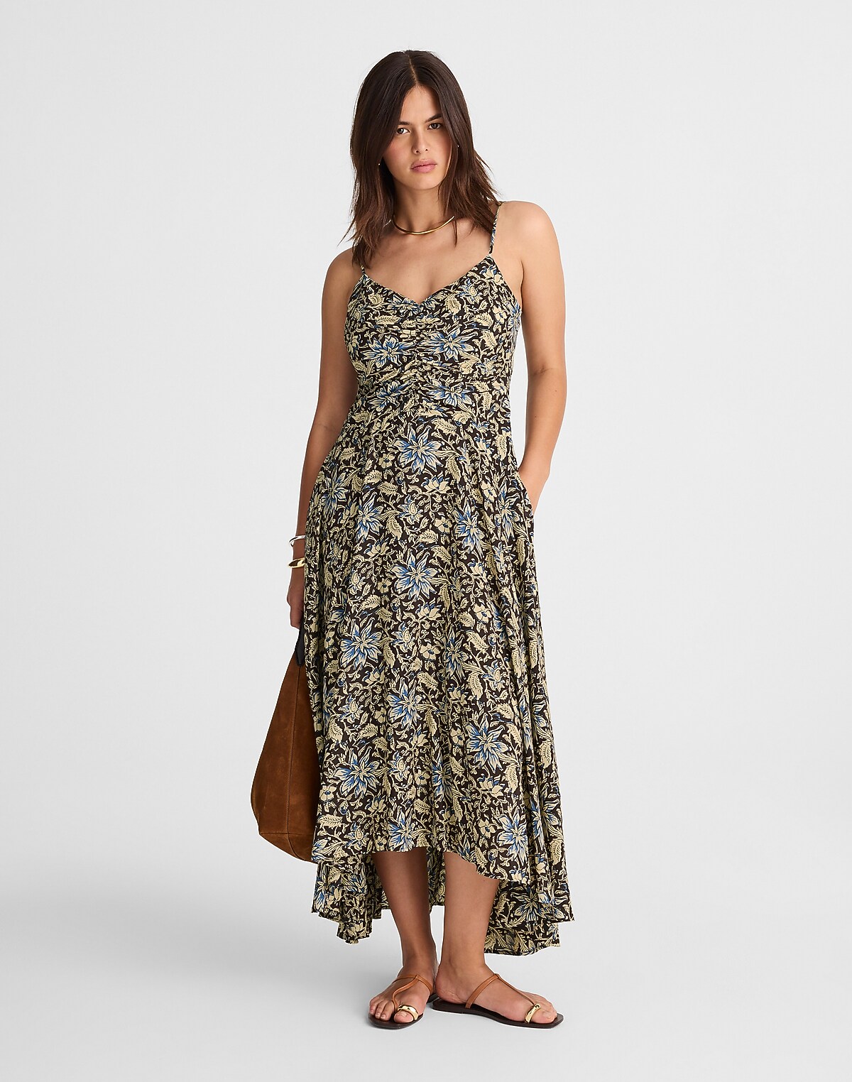 Ruched High-Low Slip Dress