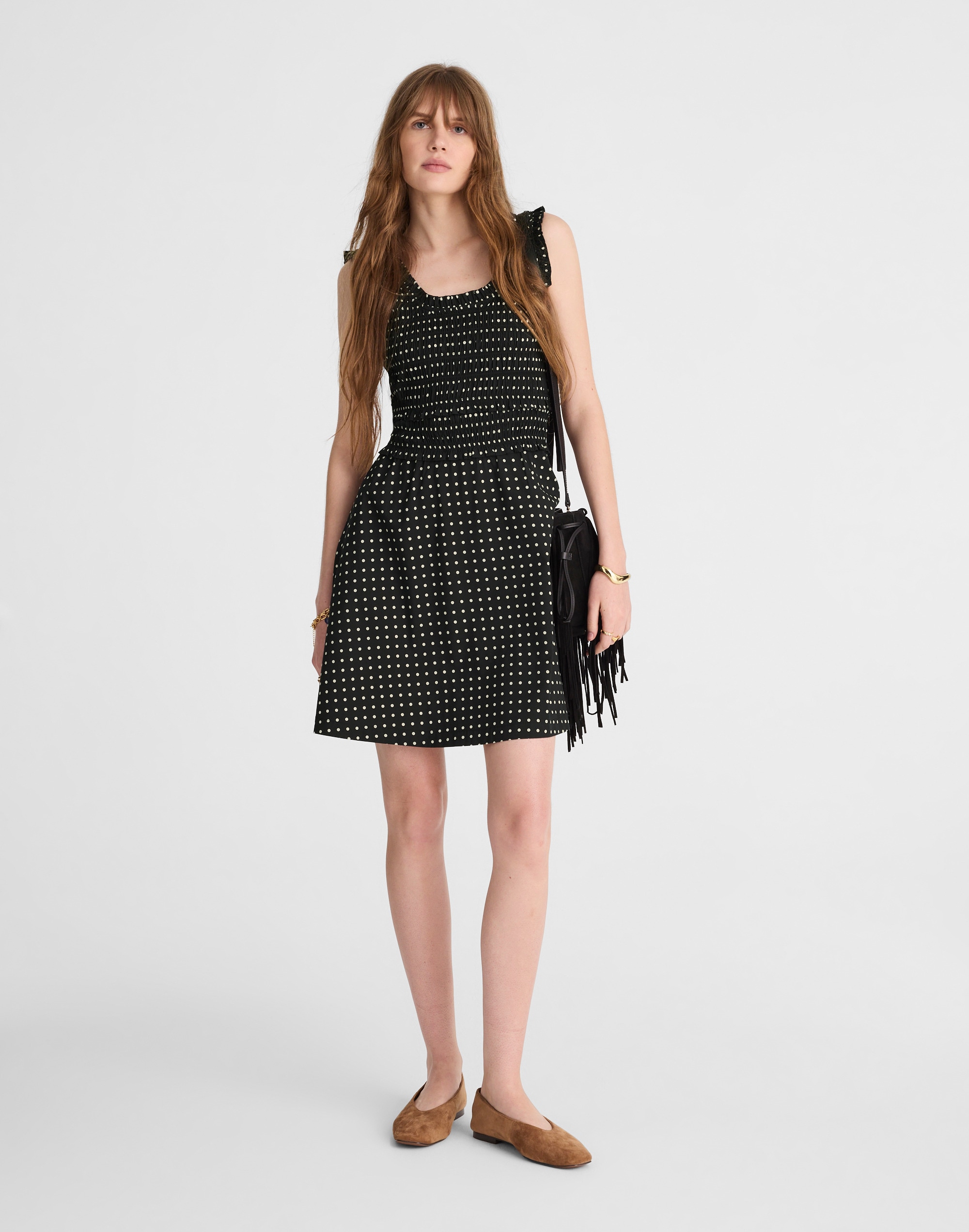 Ruffled Scoopneck Mini Dress in Dot Alternate Image 1