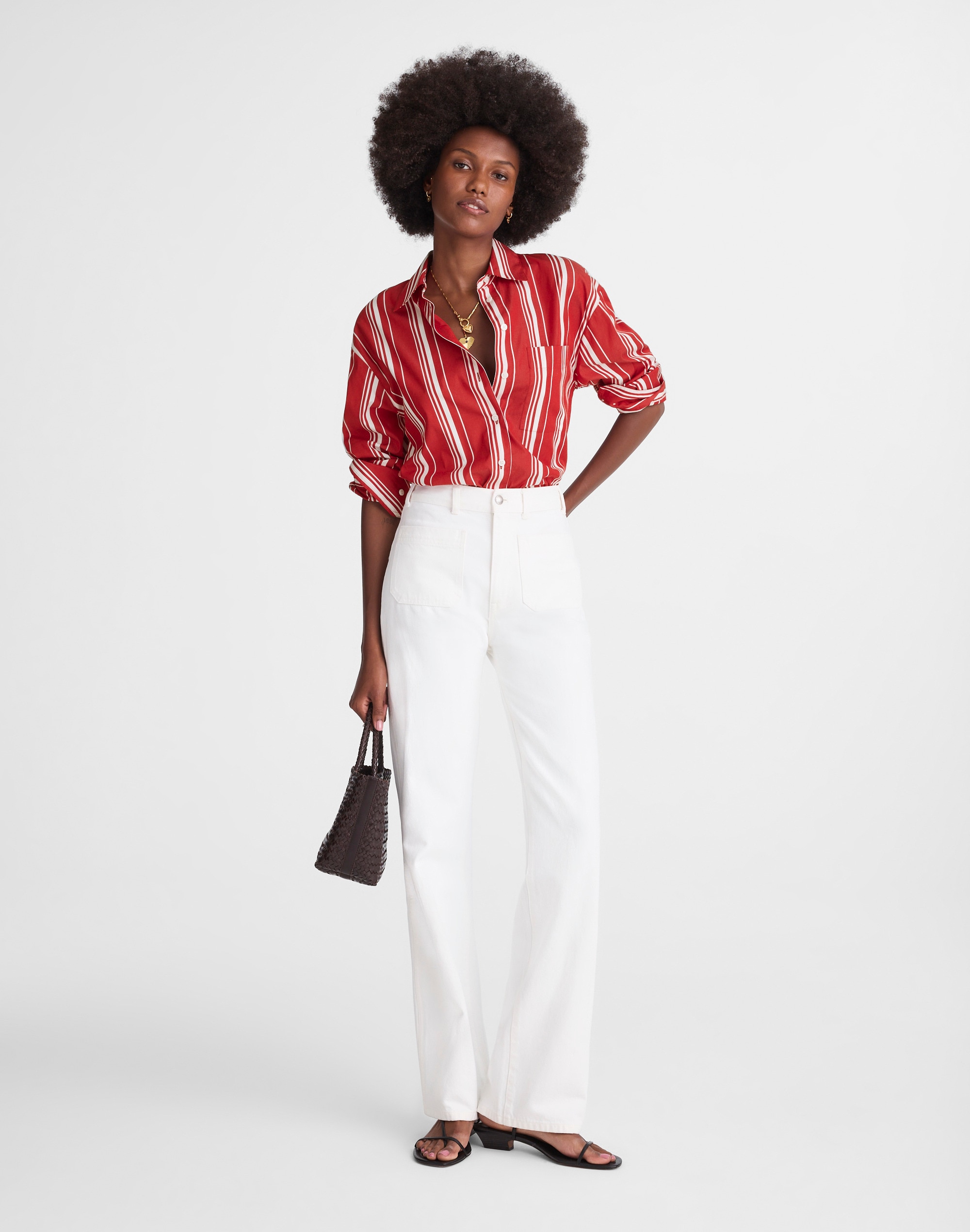 Oversized Button-Up Shirt in Poplin