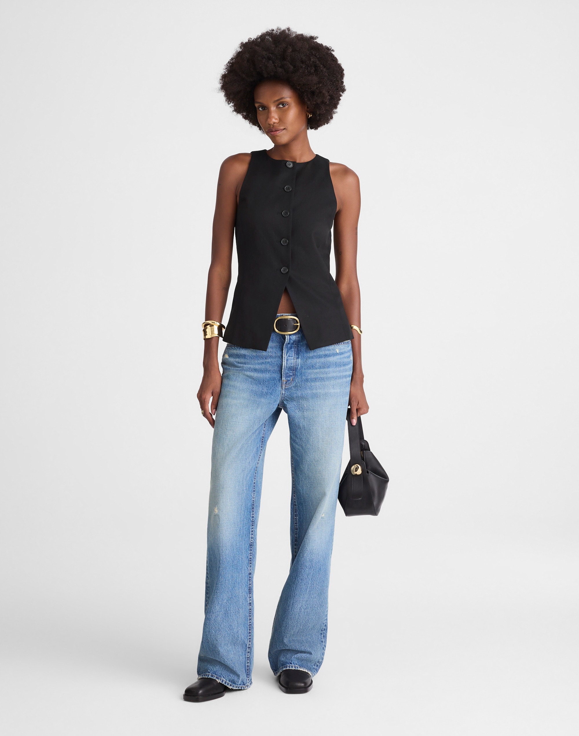 Crewneck Cutaway Vest in Drapey Twill