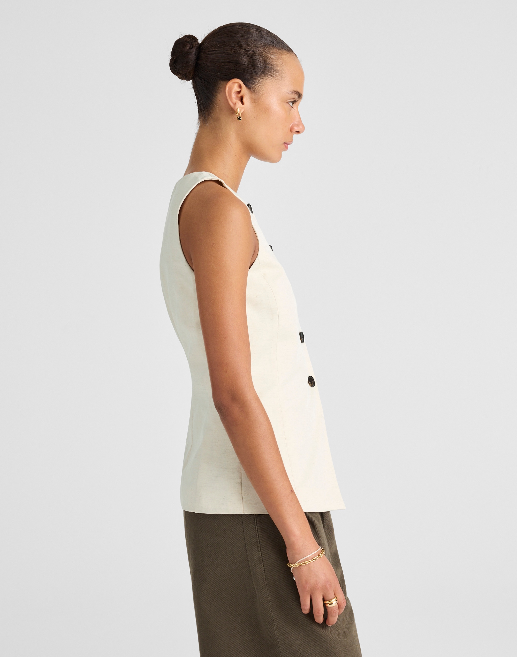 Crewneck Cutaway Vest in Drapey Twill