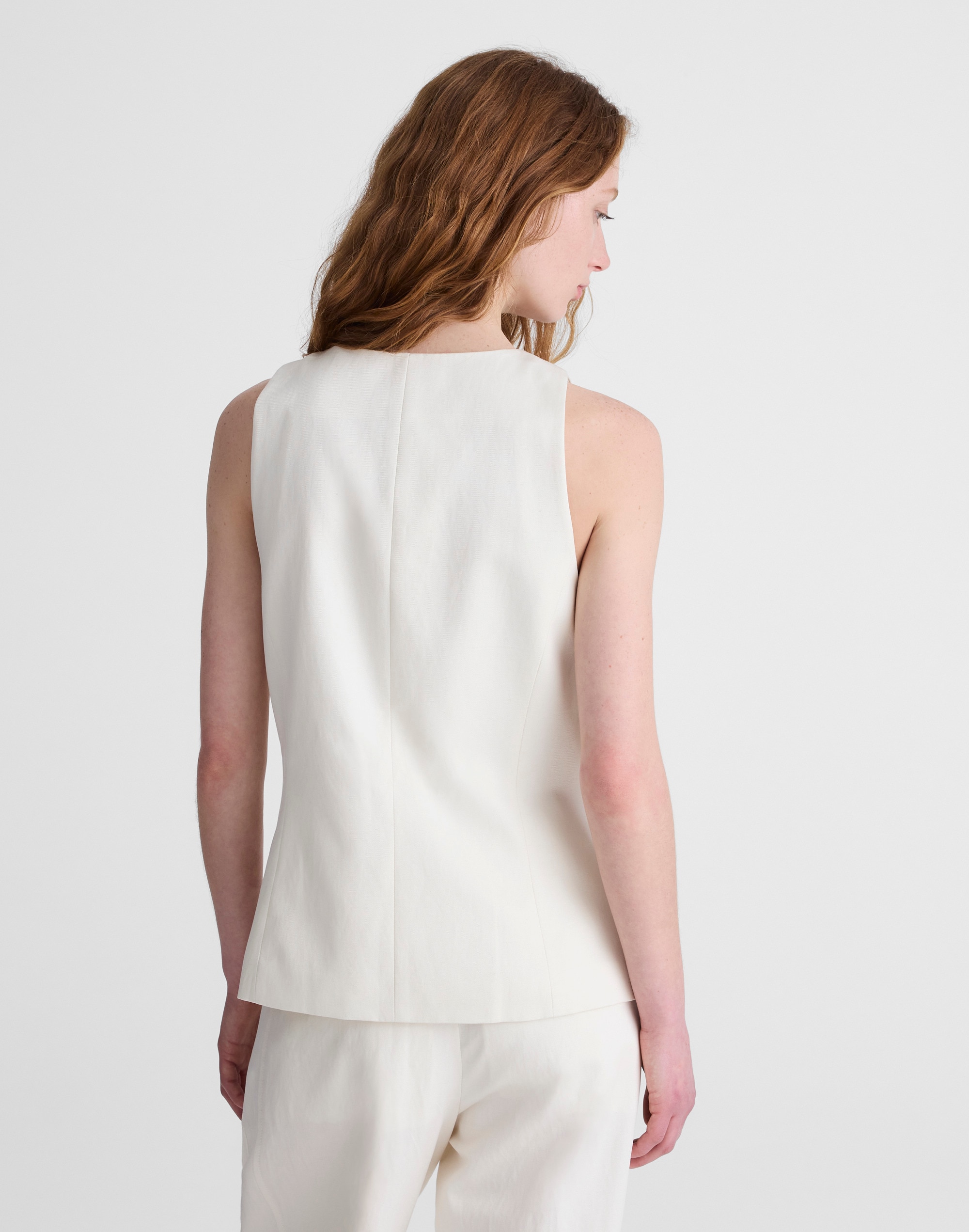 Crewneck Cutaway Vest in Drapey Twill