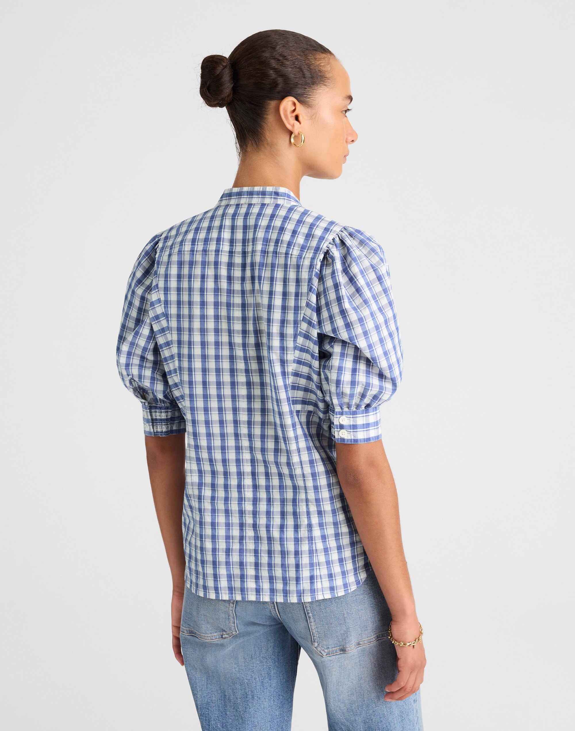 Puff-Sleeve Band-Collar Shirt