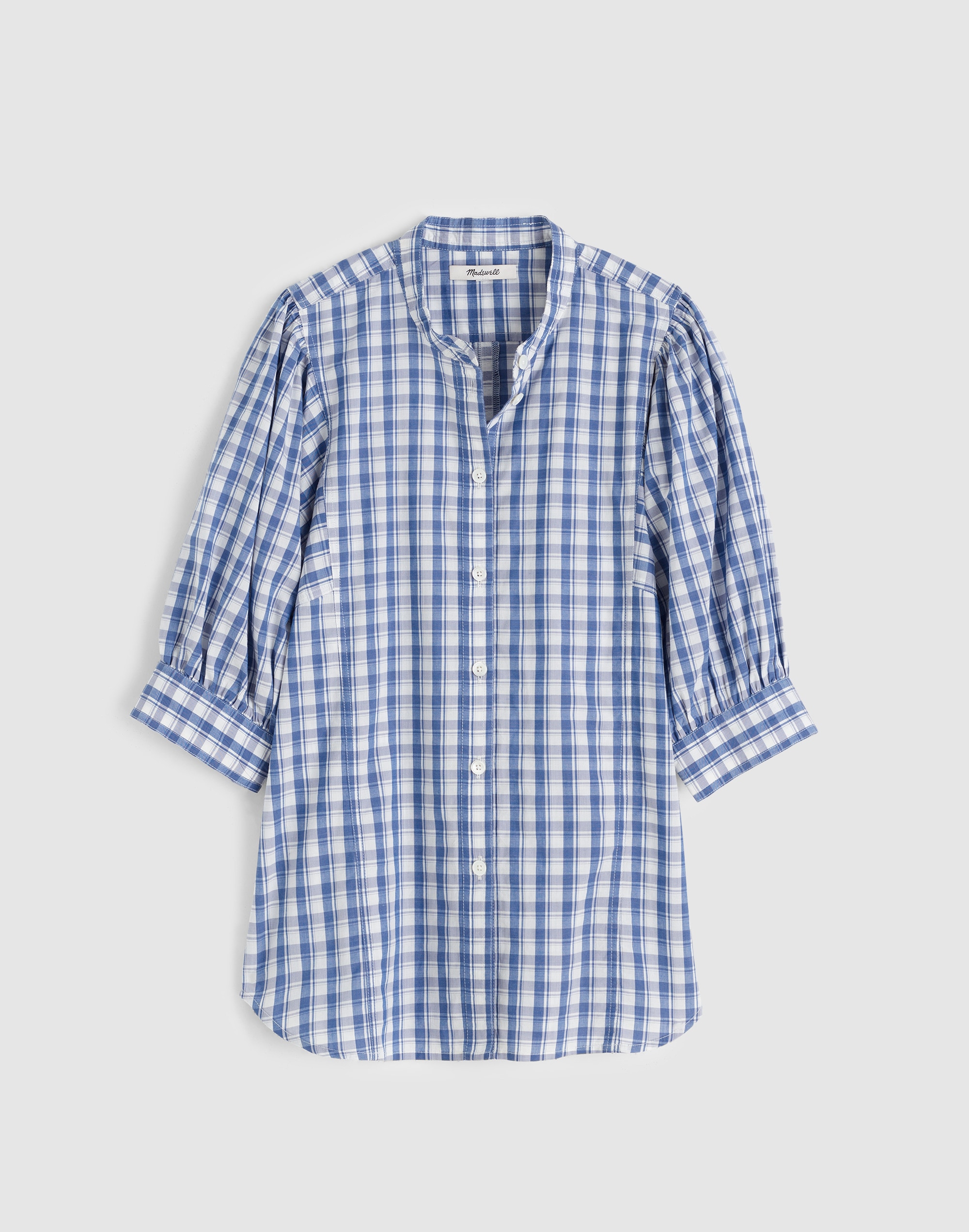 Puff-Sleeve Band-Collar Shirt