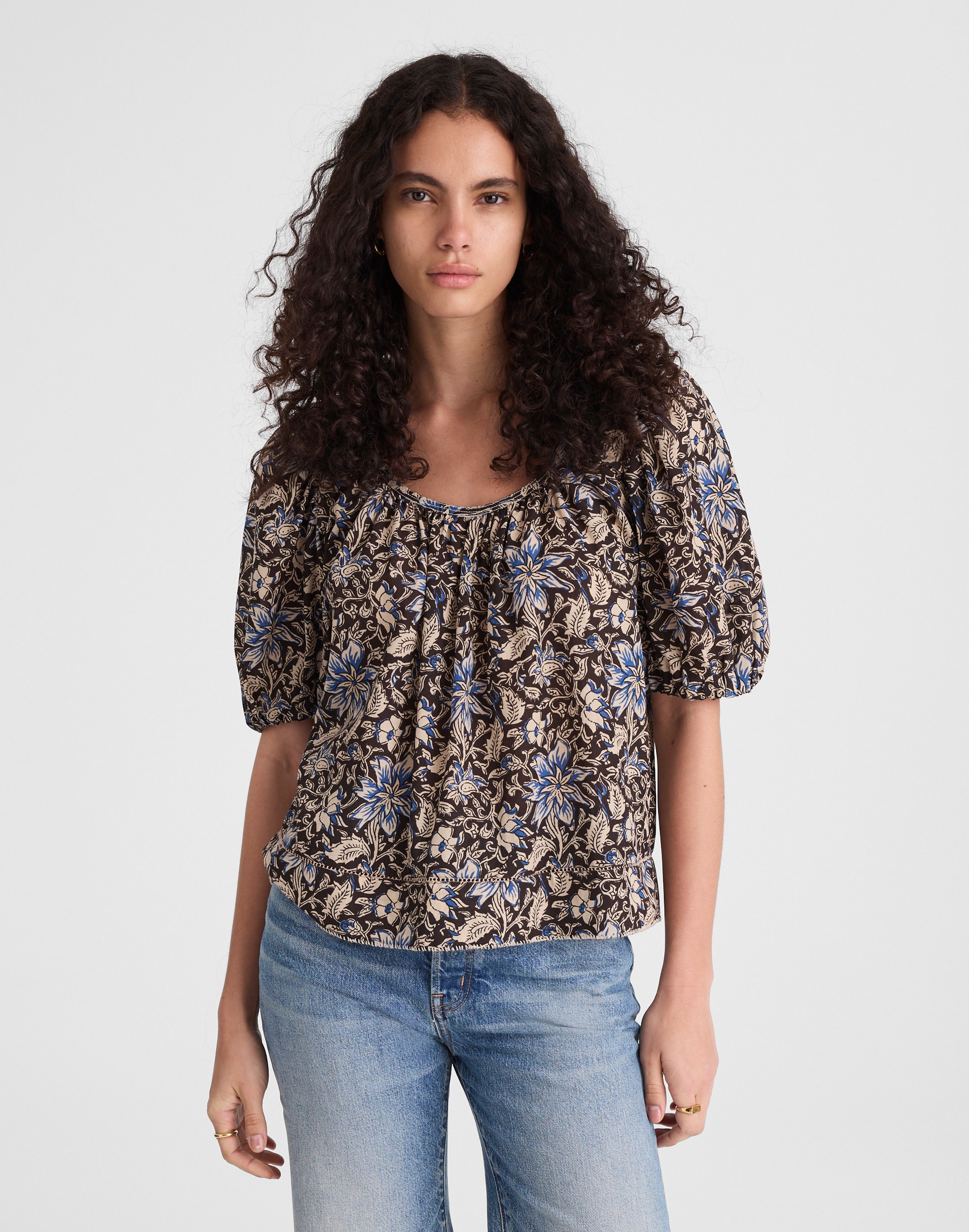 Puff-Sleeve Scoopneck Top