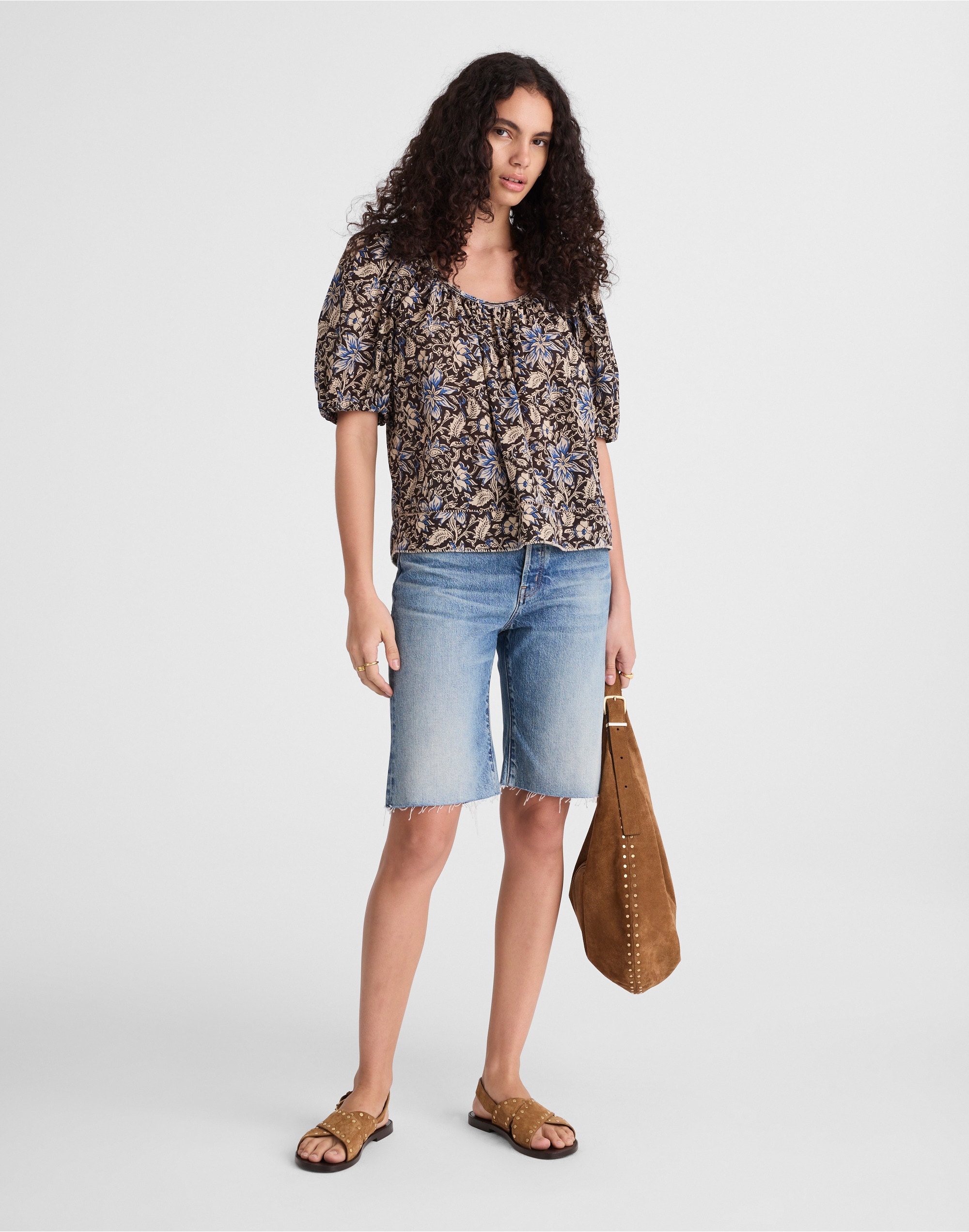 Puff-Sleeve Scoopneck Top