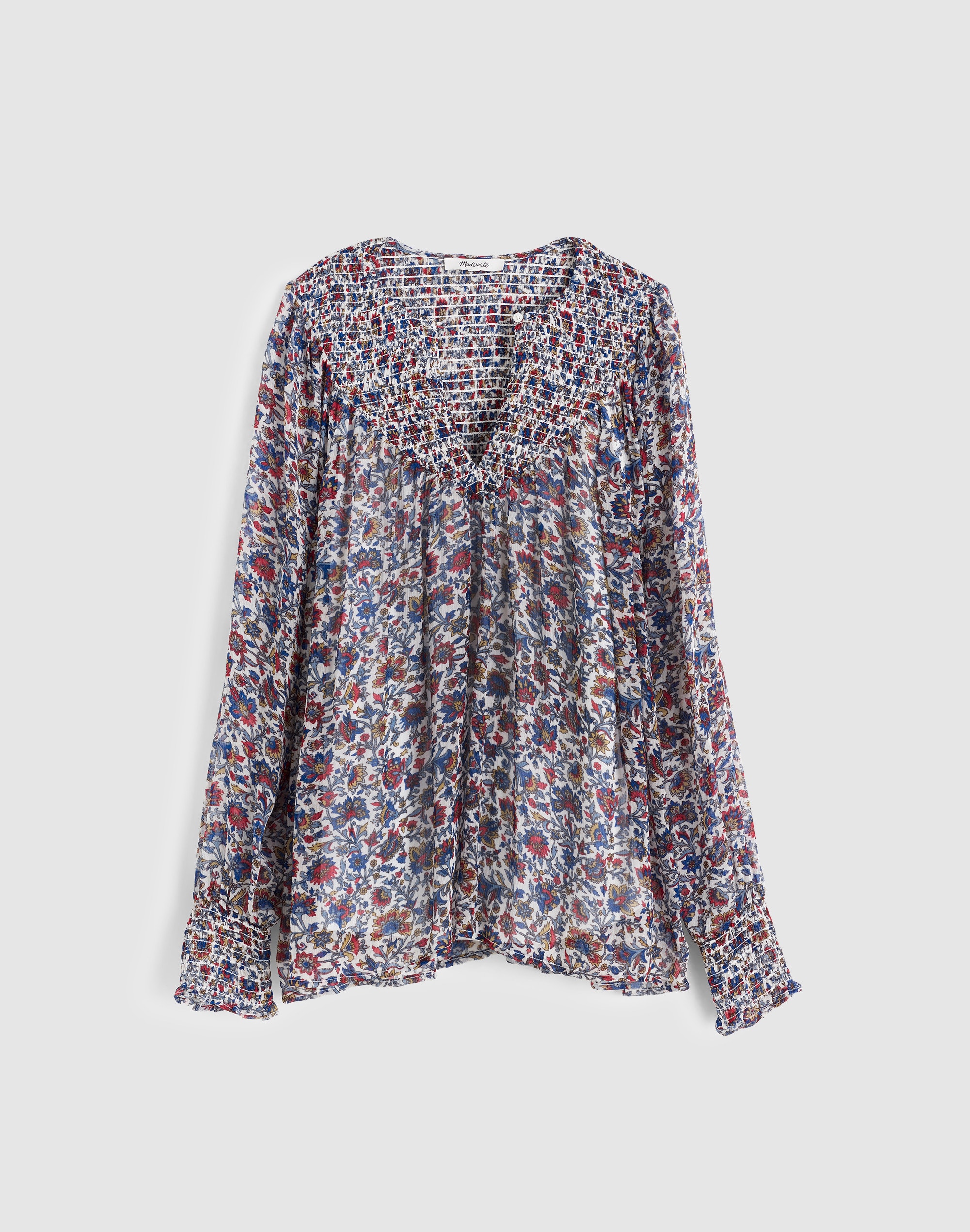 Smocked Split Crewneck Top