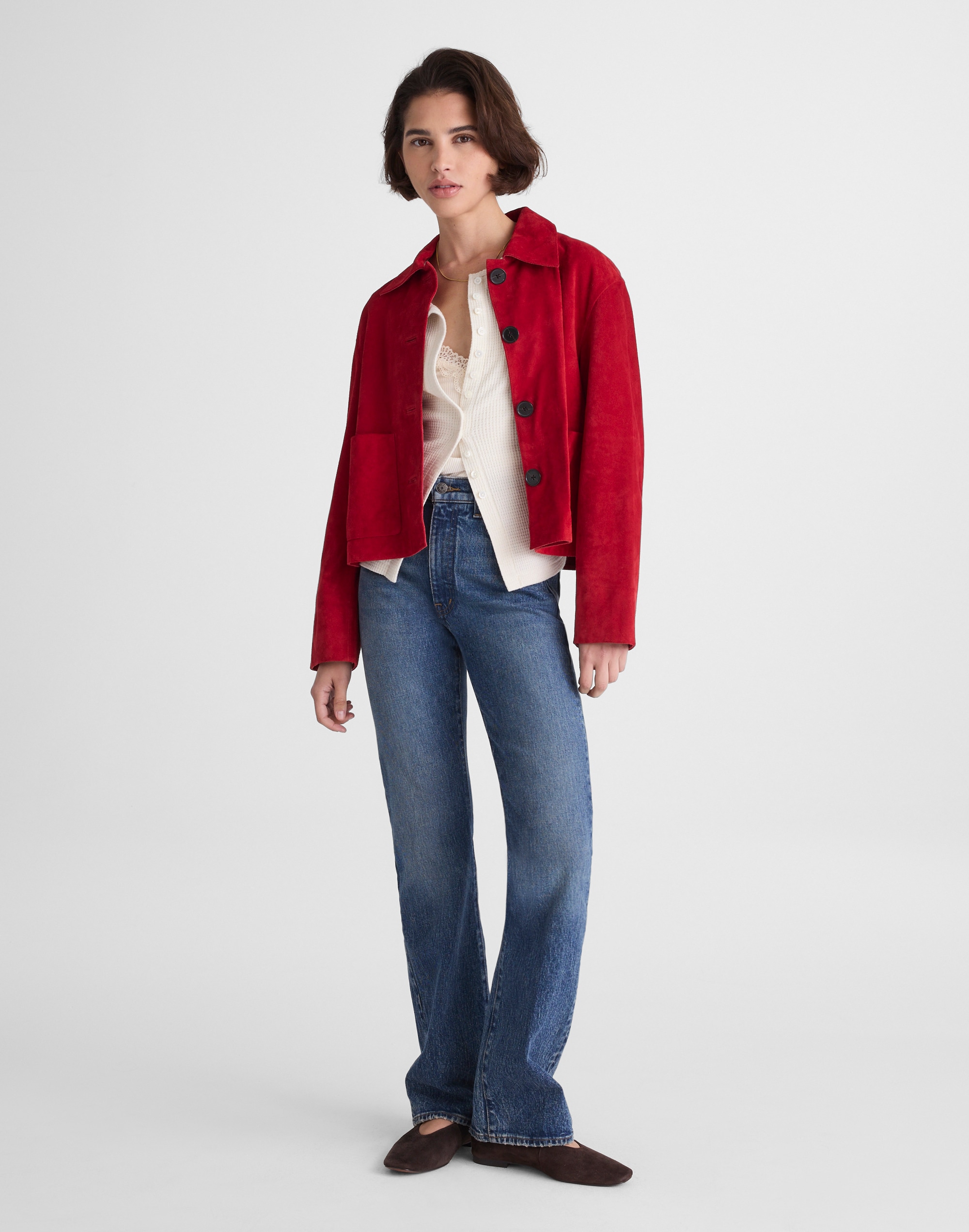 Boxy-Crop Jacket in Suede